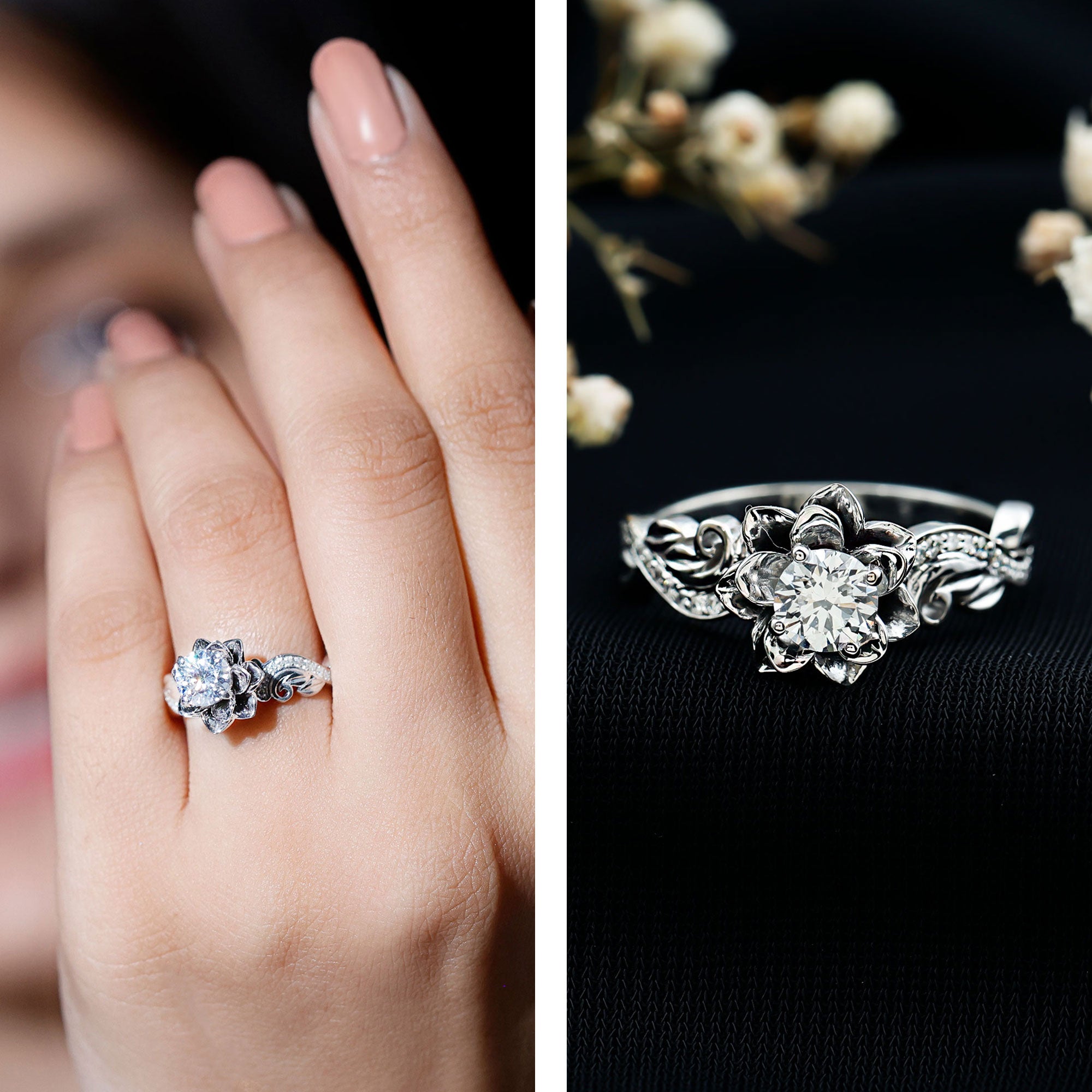 Lab Grown Diamond Flower Engagement Ring for Her