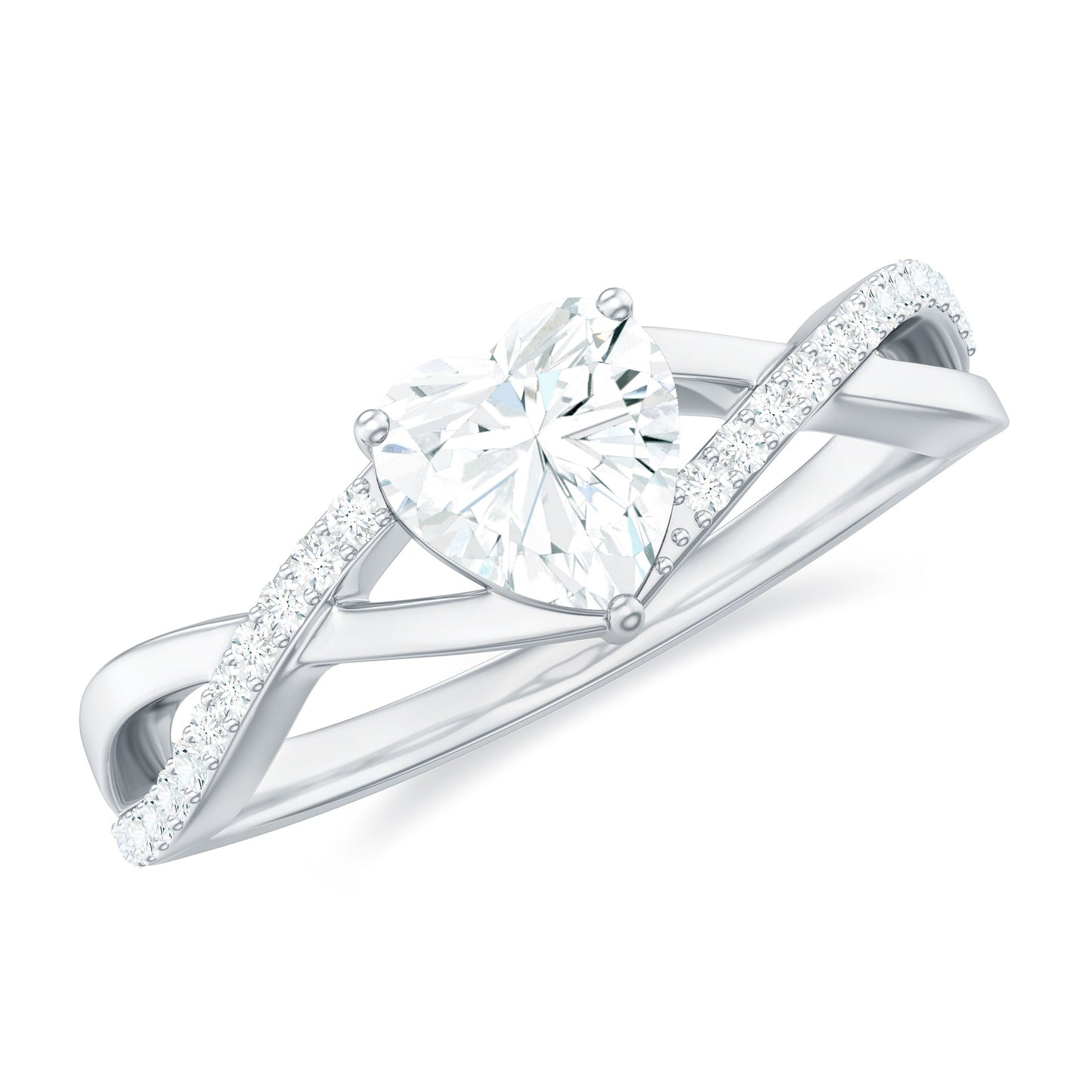 Lab Created Diamond Heart Crossover Engagement Ring