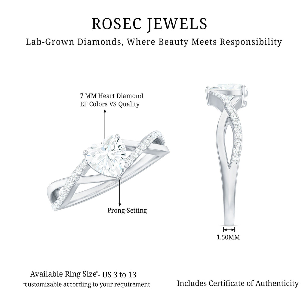 Lab Created Diamond Heart Crossover Engagement Ring