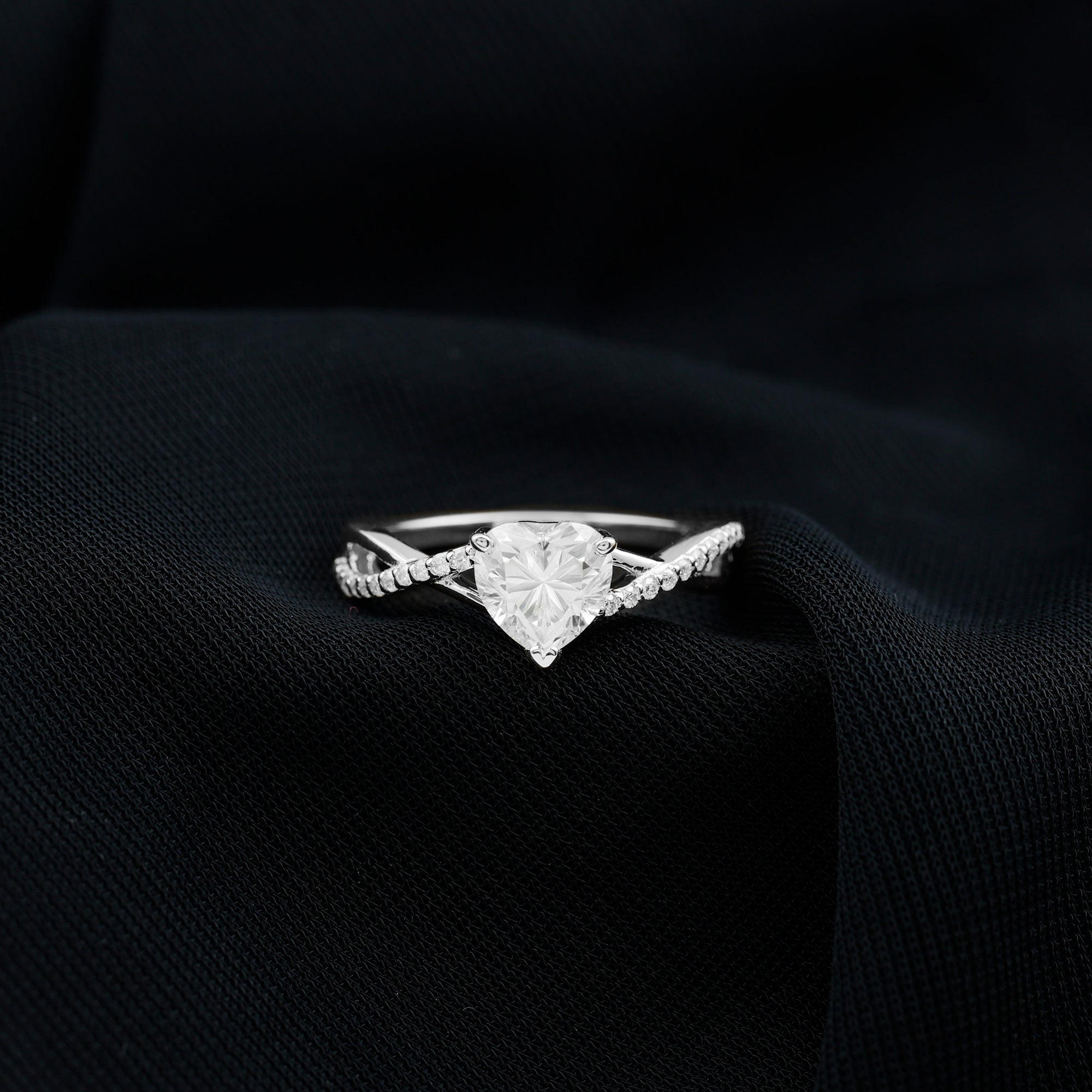 Lab Created Diamond Heart Crossover Engagement Ring