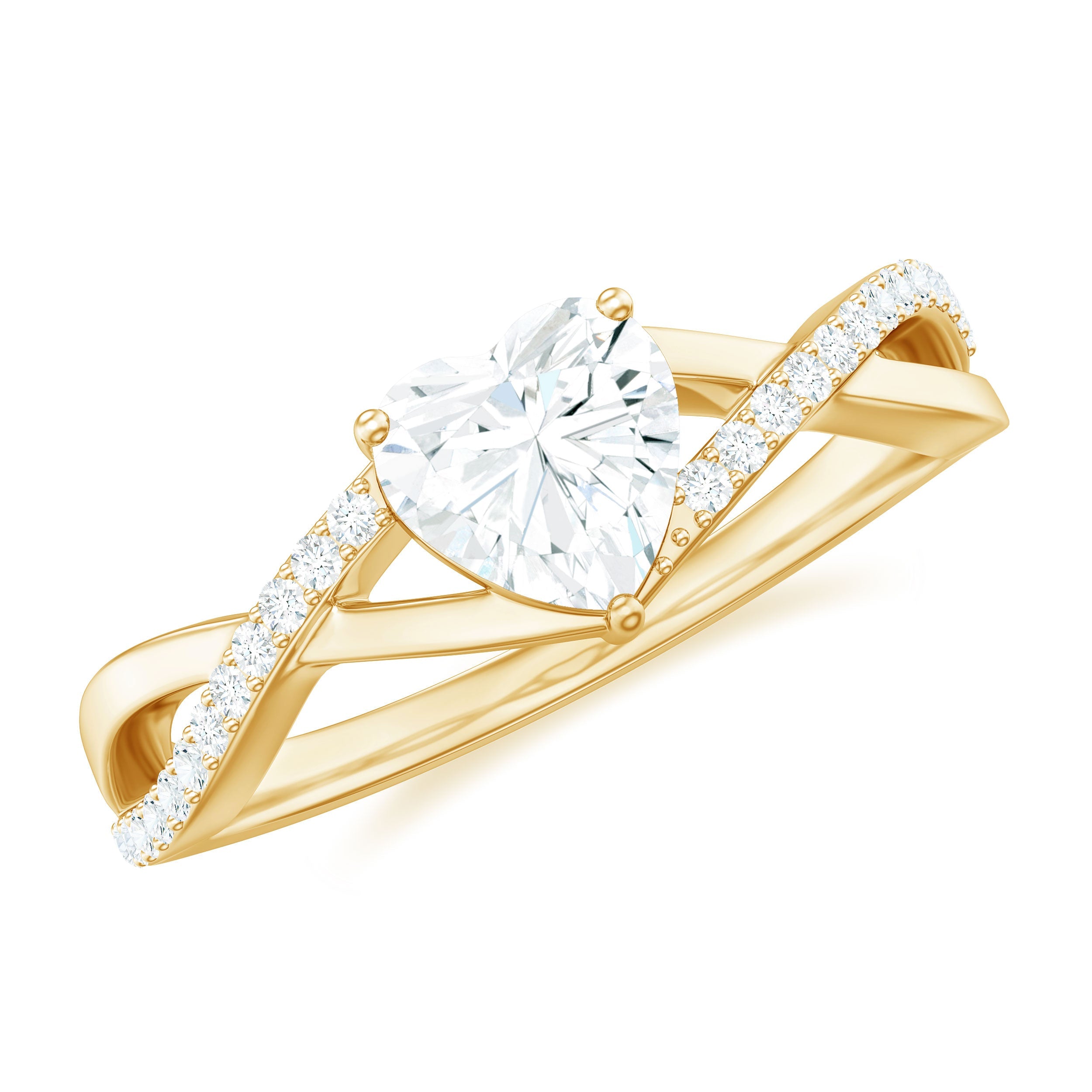 Lab Created Diamond Heart Crossover Engagement Ring