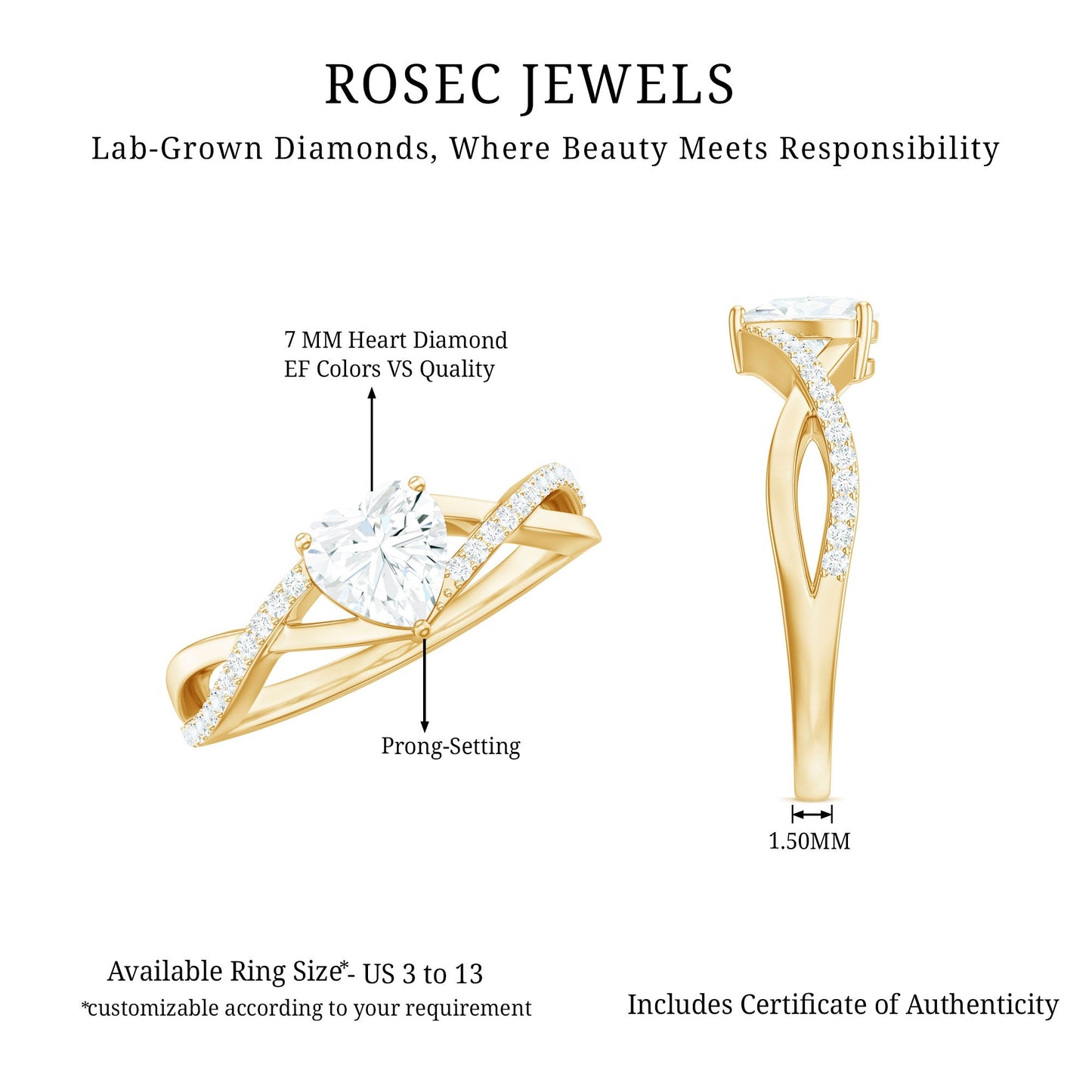 Lab Created Diamond Heart Crossover Engagement Ring