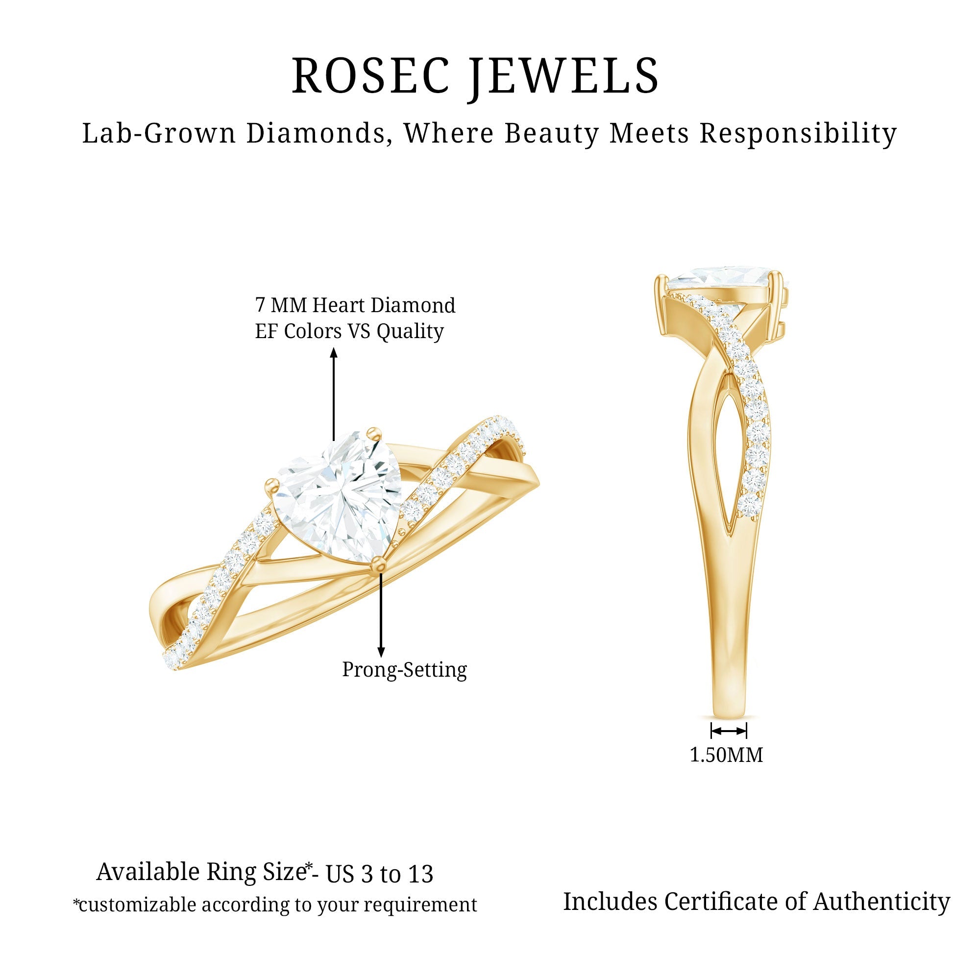 Lab Created Diamond Heart Crossover Engagement Ring