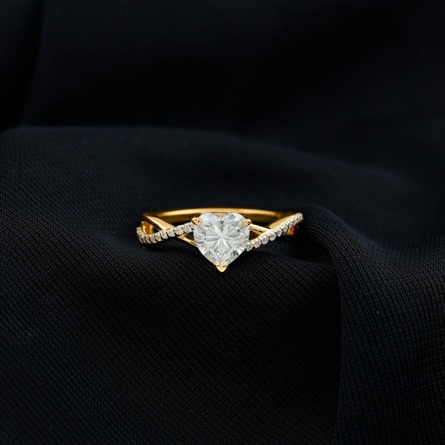Lab Created Diamond Heart Crossover Engagement Ring