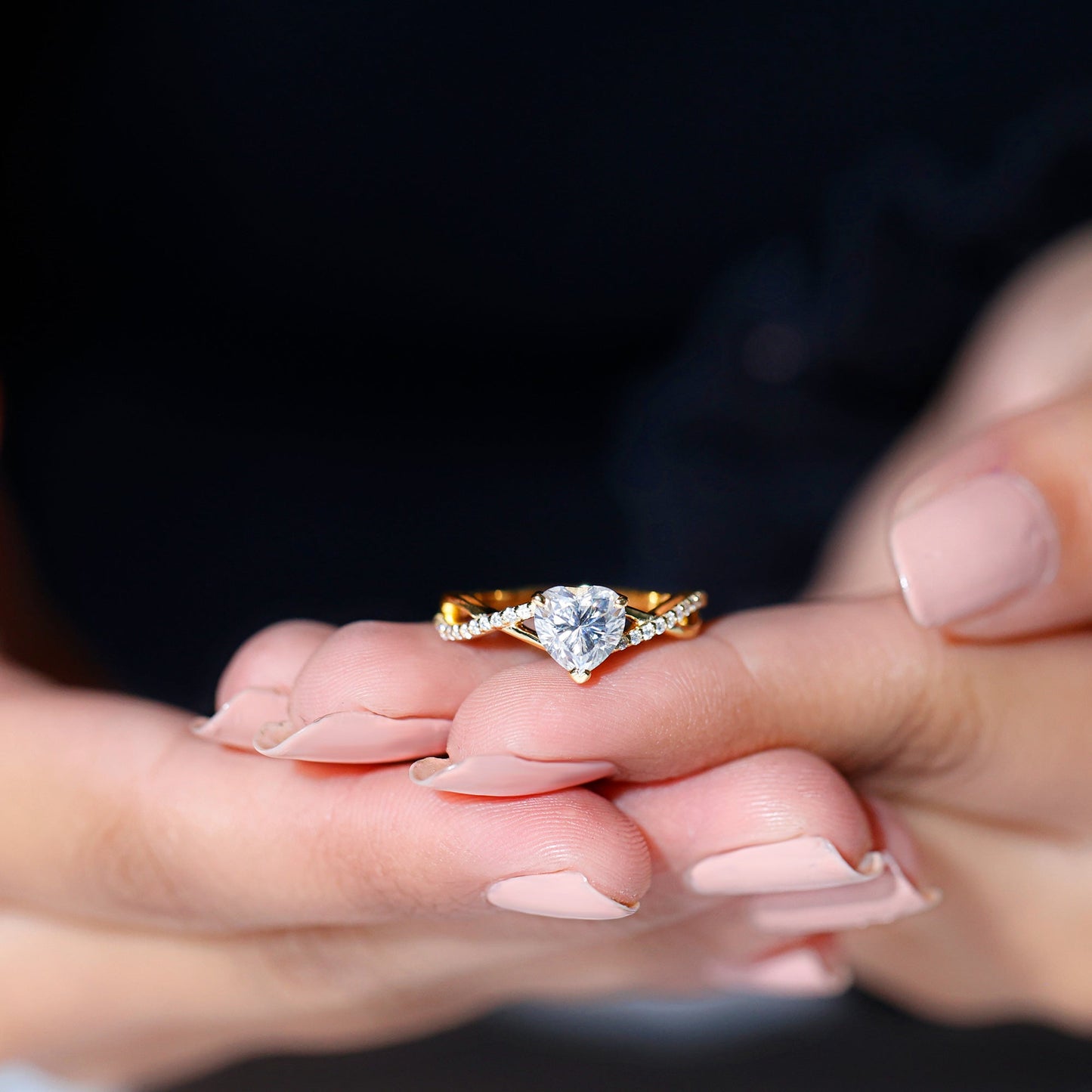 Lab Created Diamond Heart Crossover Engagement Ring