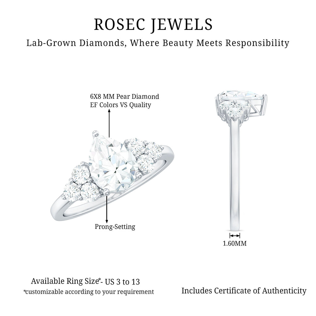 Lab Grown Diamond Teardrop Engagement Ring With Round Shape Trio