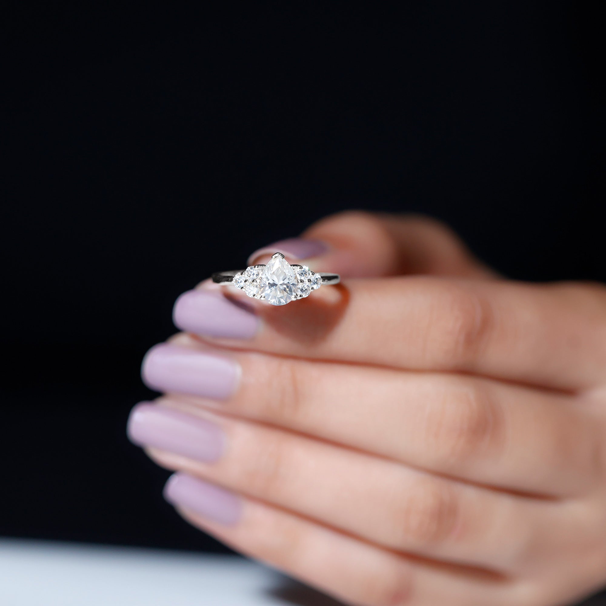 Lab Grown Diamond Teardrop Engagement Ring With Round Shape Trio