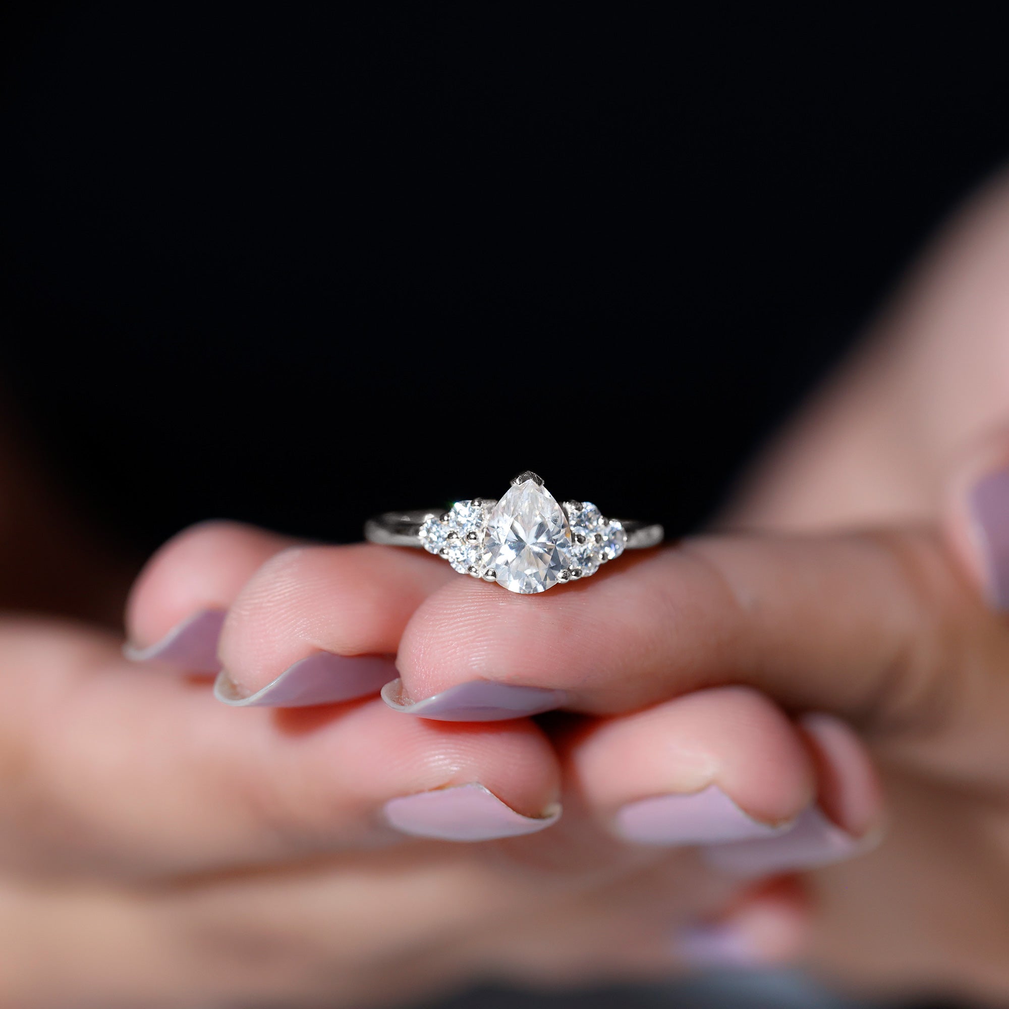 Lab Grown Diamond Teardrop Engagement Ring With Round Shape Trio