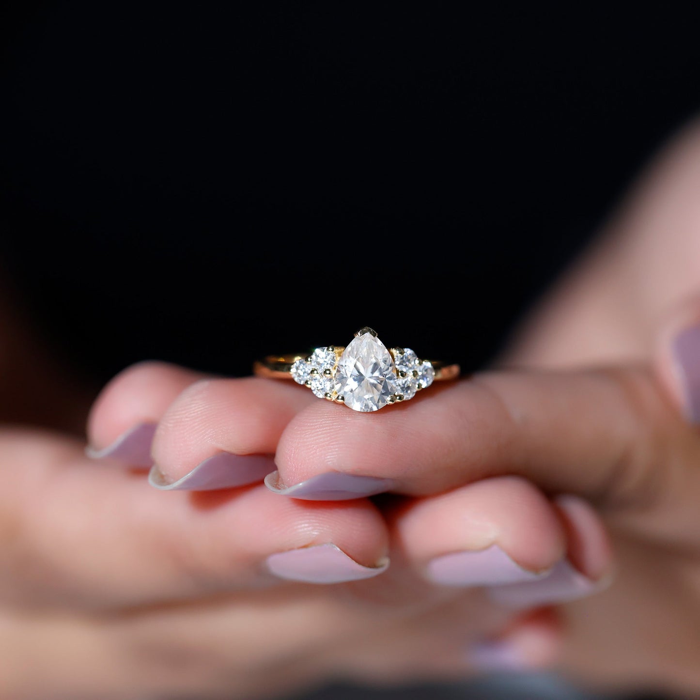 Lab Grown Diamond Teardrop Engagement Ring With Round Shape Trio