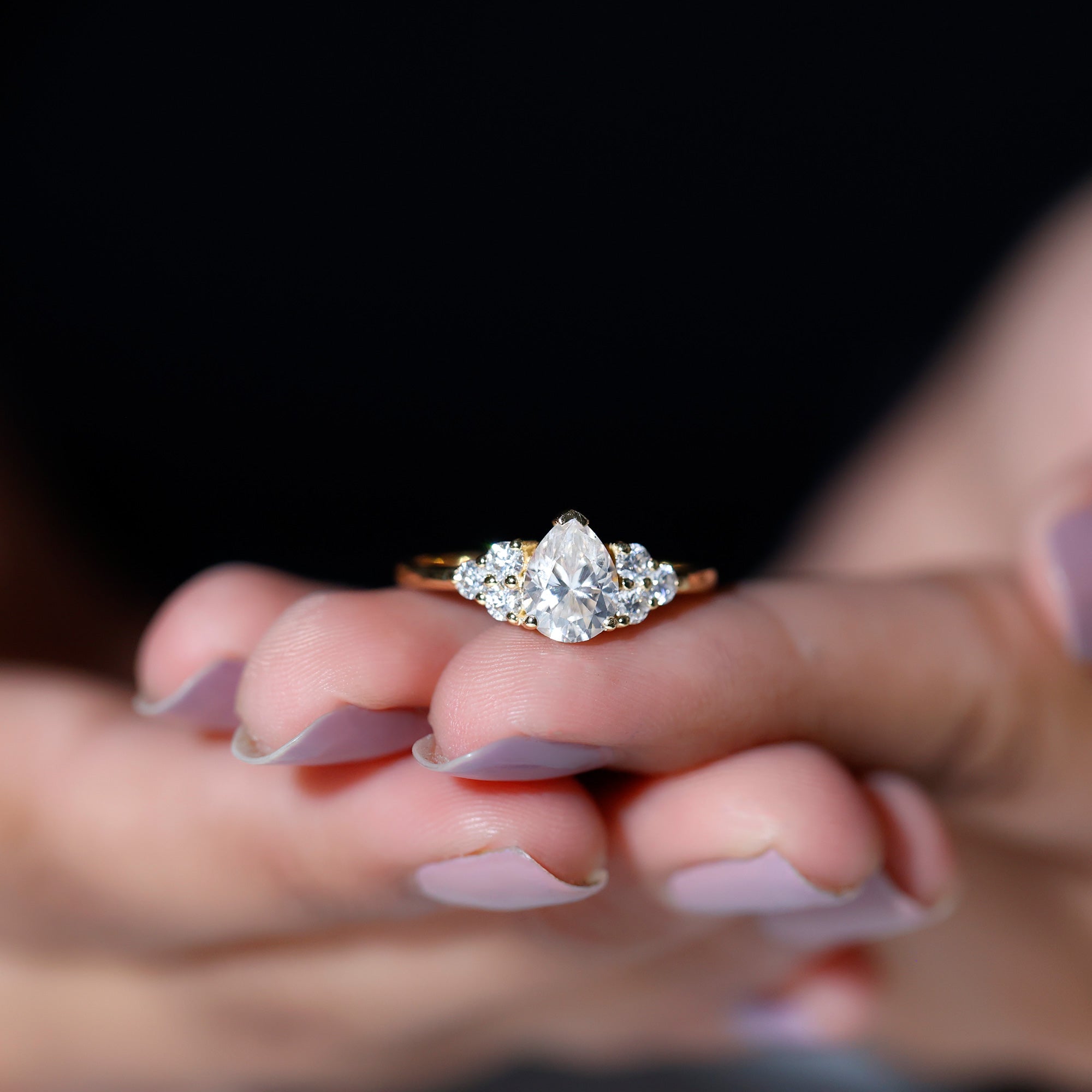 Lab Grown Diamond Teardrop Engagement Ring With Round Shape Trio