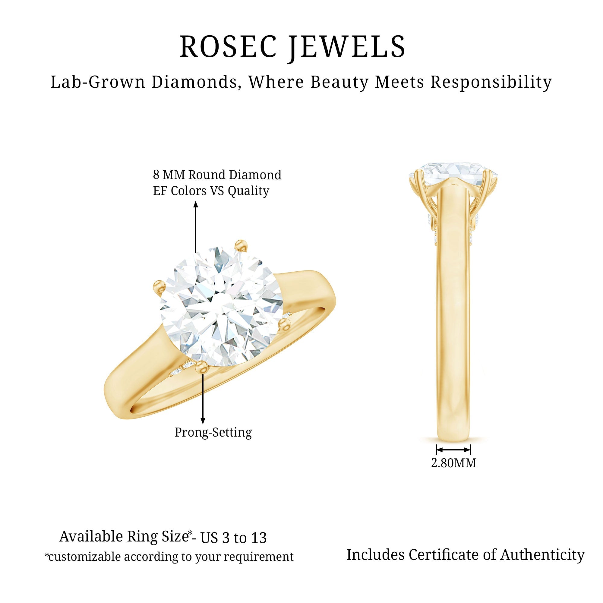 Brilliant Cut Lab Grown Diamond Classic Engagement Ring with Certificate