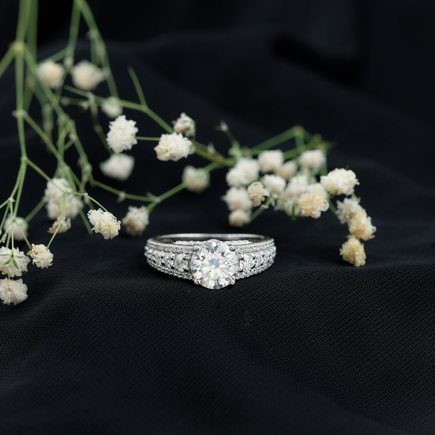 Lab Grown Diamond Statement Engagement Ring With Side Stones