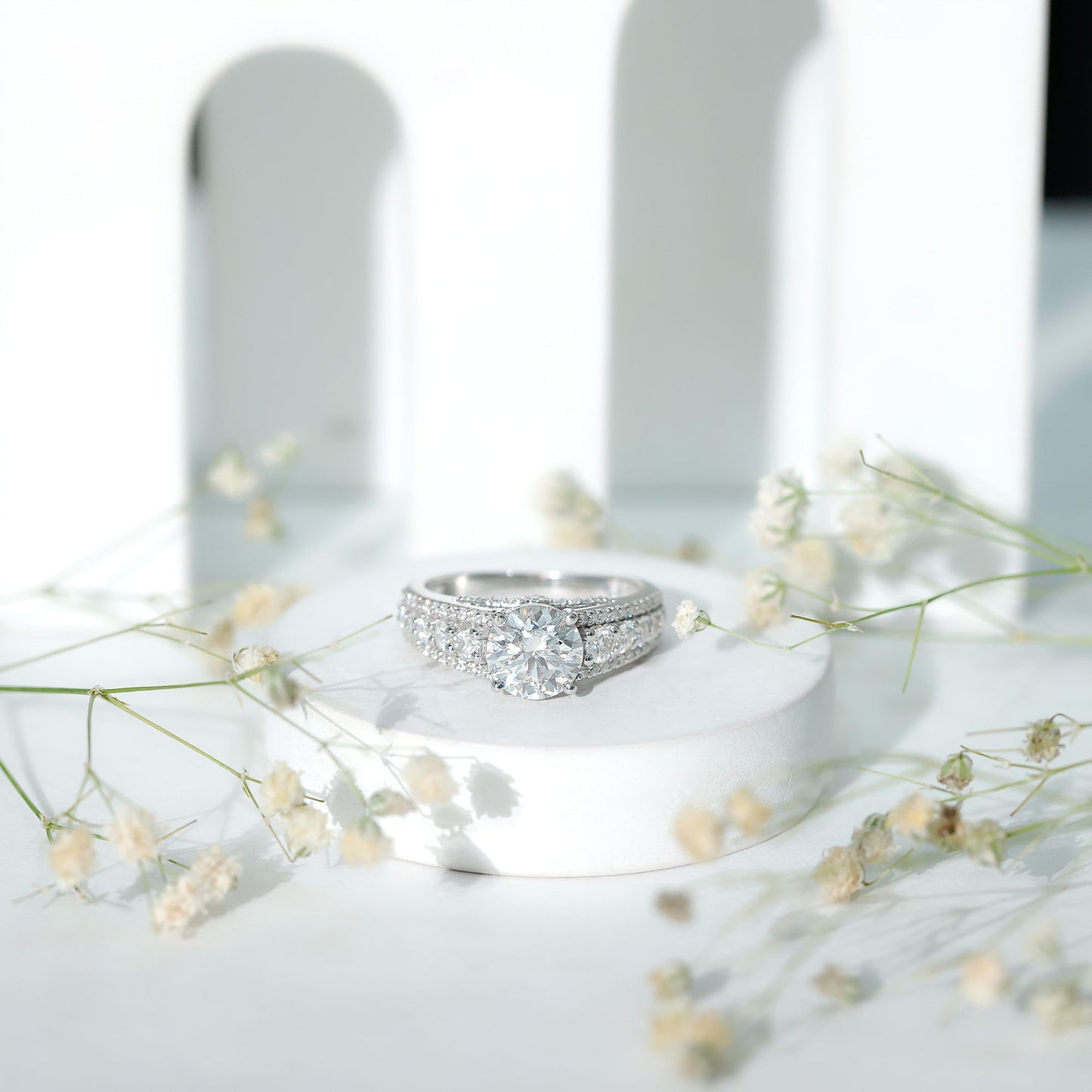 Lab Grown Diamond Statement Engagement Ring With Side Stones