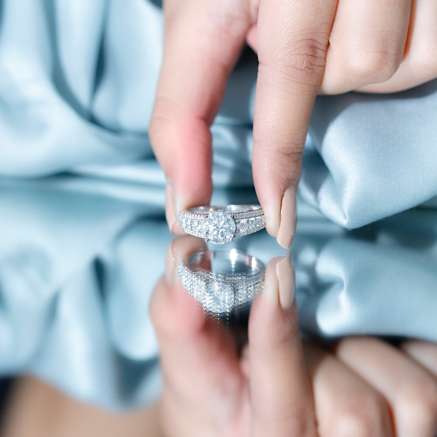 Lab Grown Diamond Statement Engagement Ring With Side Stones