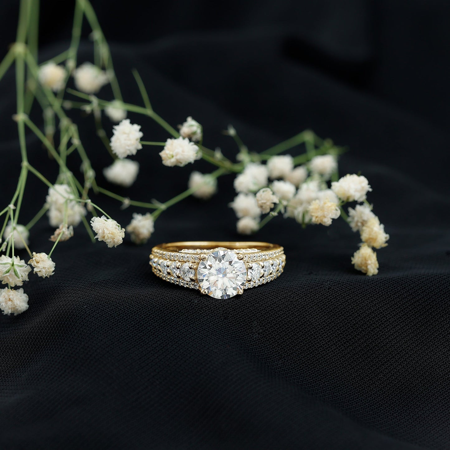 Lab Grown Diamond Statement Engagement Ring With Side Stones