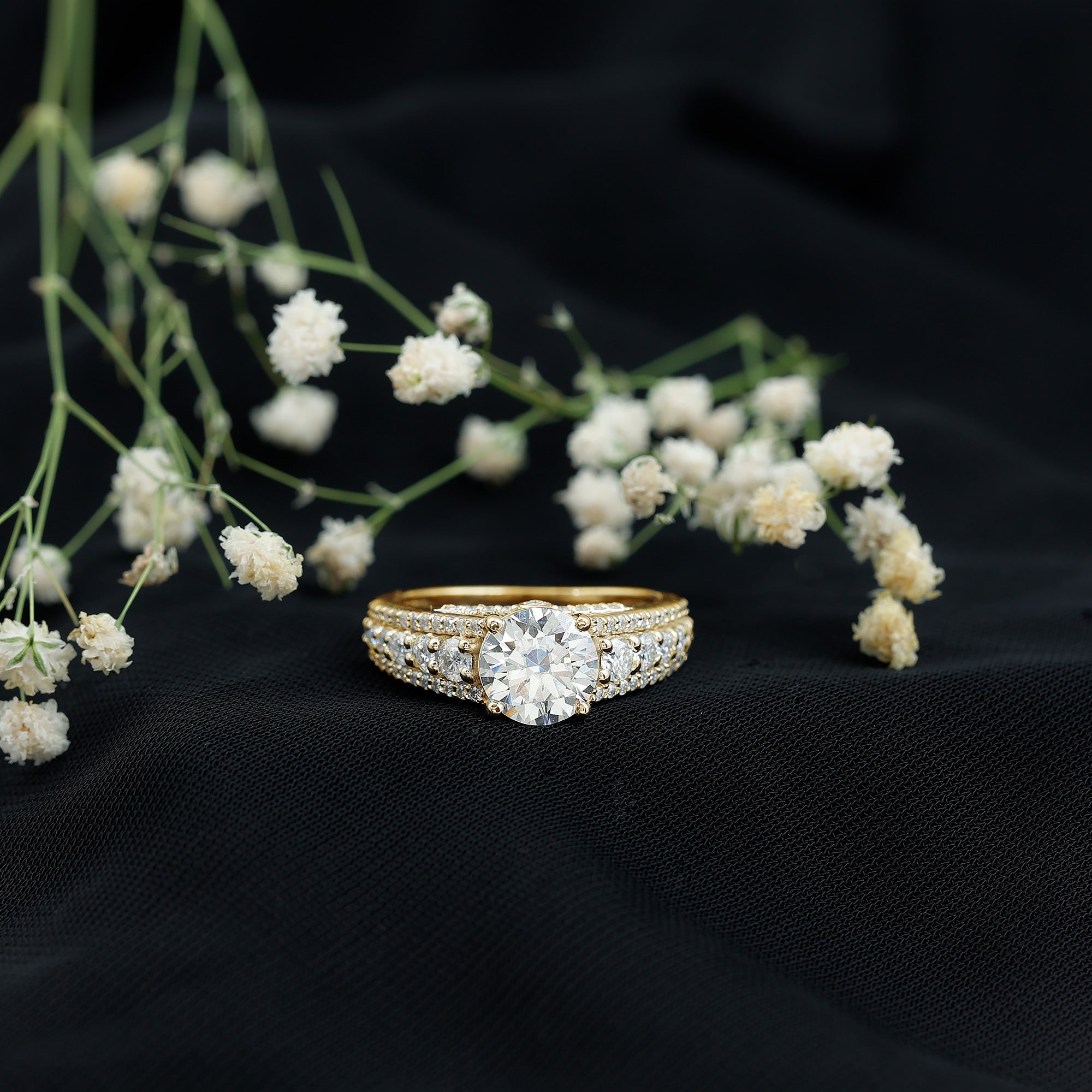 Lab Grown Diamond Statement Engagement Ring With Side Stones