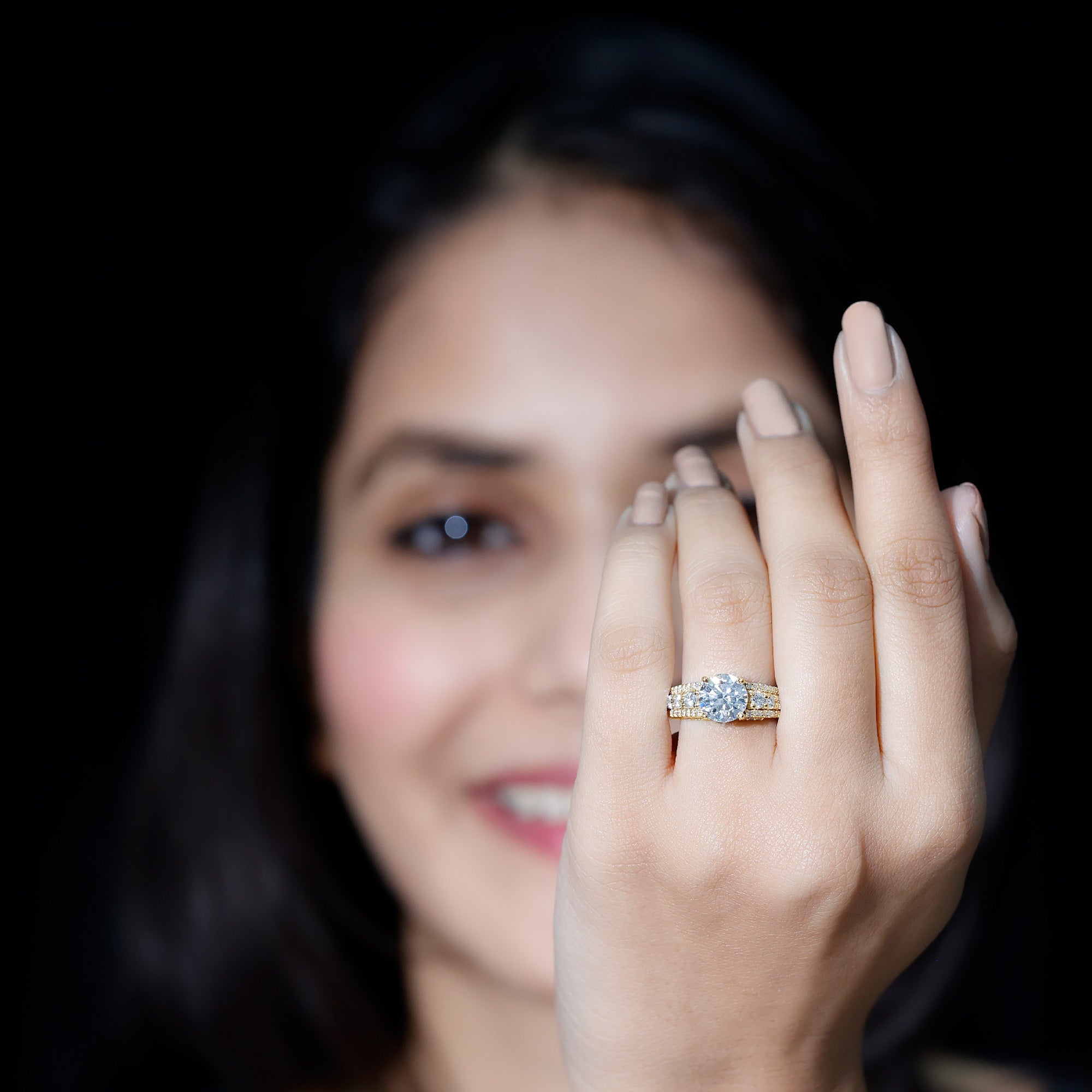 Lab Grown Diamond Statement Engagement Ring With Side Stones