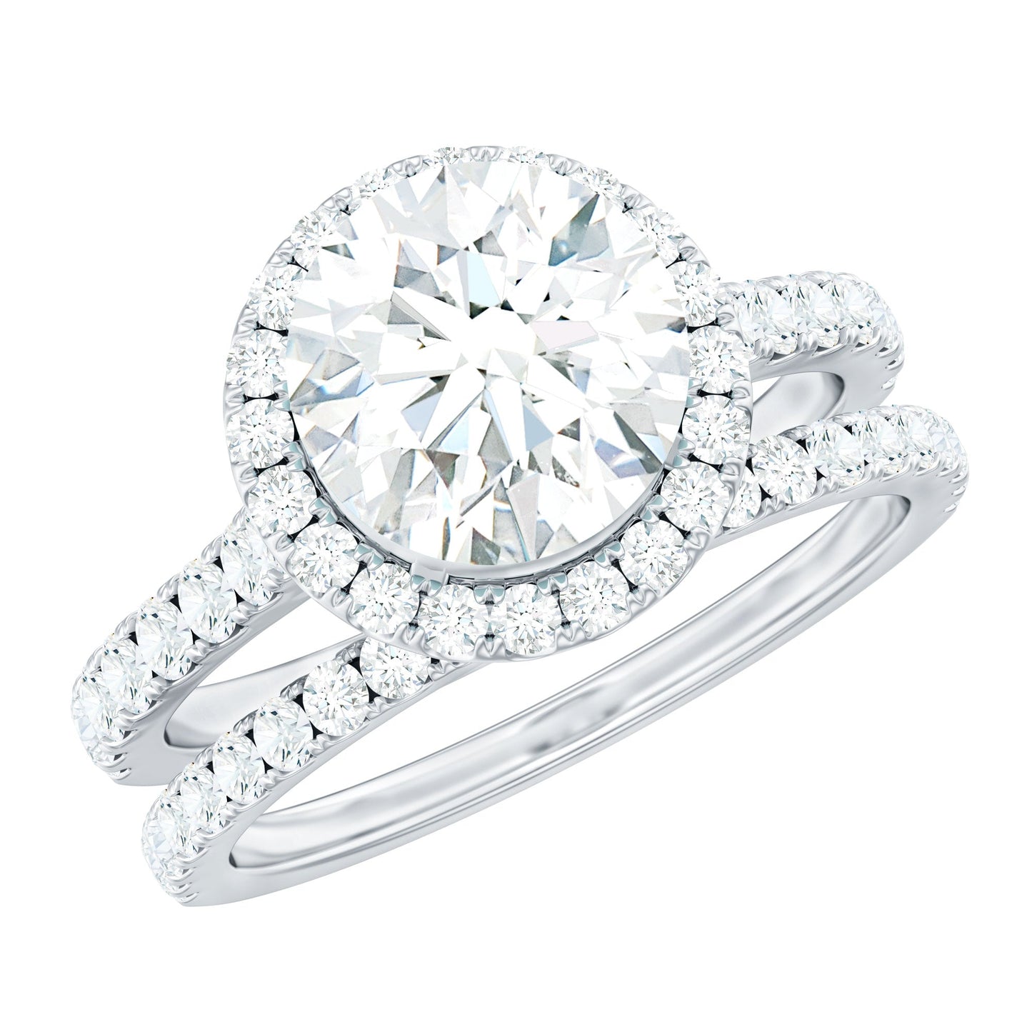 Certified Lab Grown Diamond Halo Ring With Wedding Band
