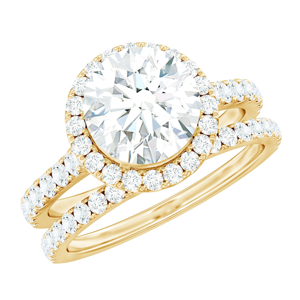 Certified Lab Grown Diamond Halo Ring With Wedding Band