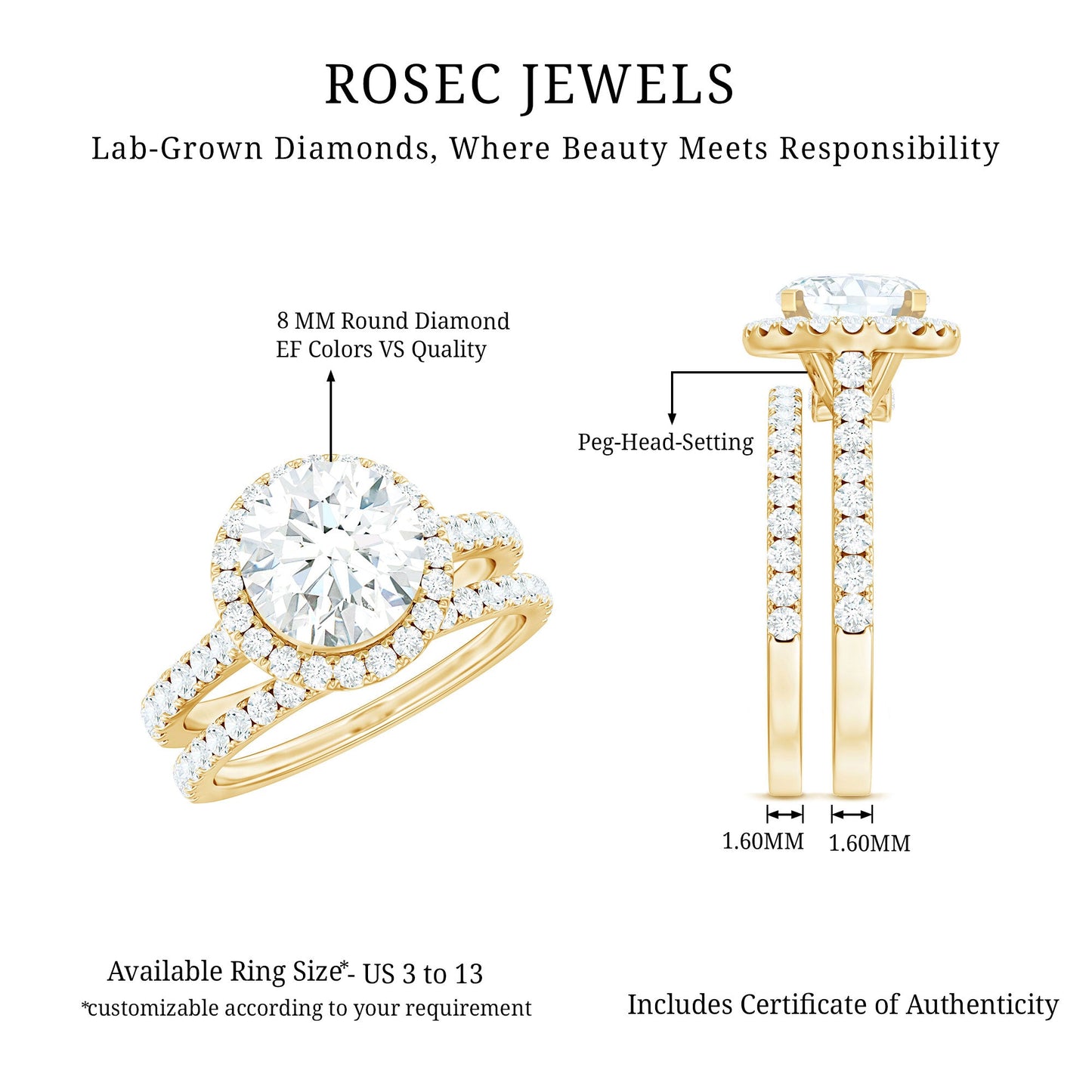 Certified Lab Grown Diamond Halo Ring With Wedding Band