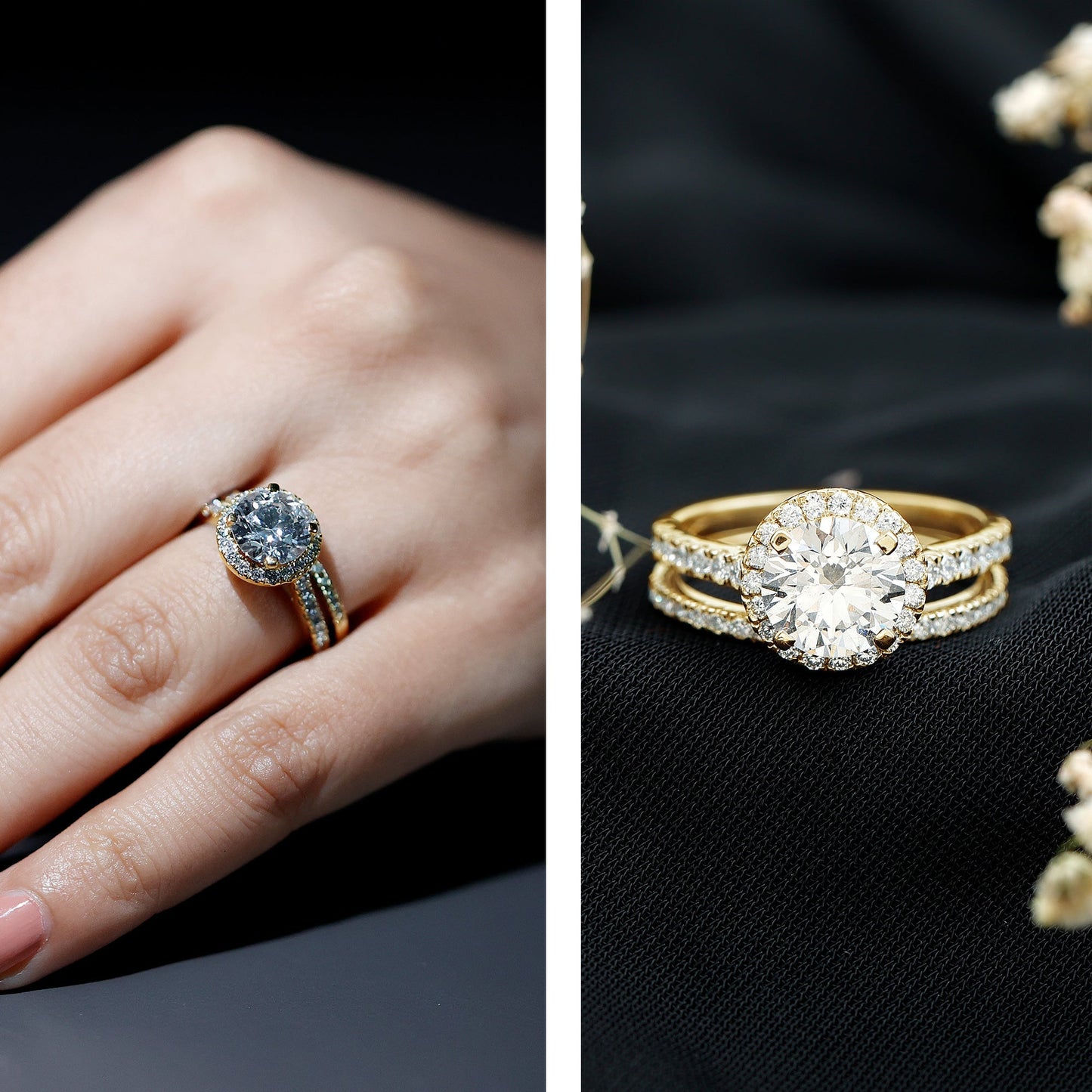 Certified Lab Grown Diamond Halo Ring With Wedding Band