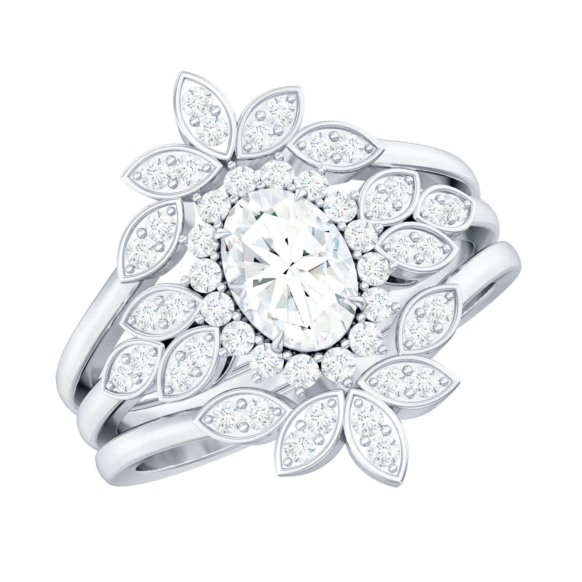 Lab Grown Diamond Vintage Engagement Ring with 2 Wedding Bands