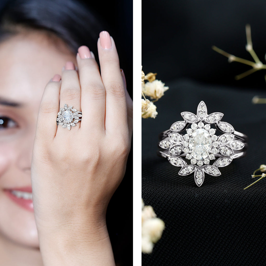 Lab Grown Diamond Vintage Engagement Ring with 2 Wedding Bands