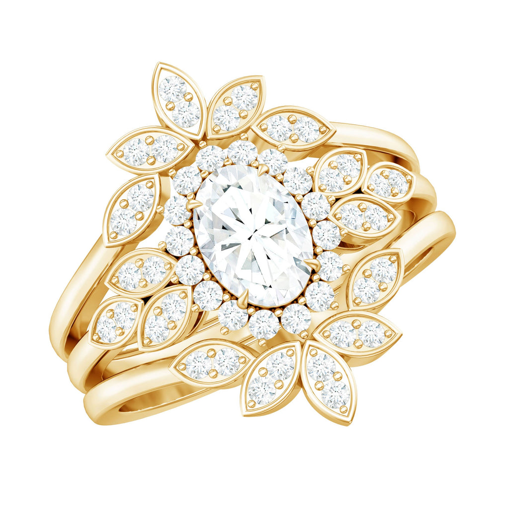 Lab Grown Diamond Vintage Engagement Ring with 2 Wedding Bands