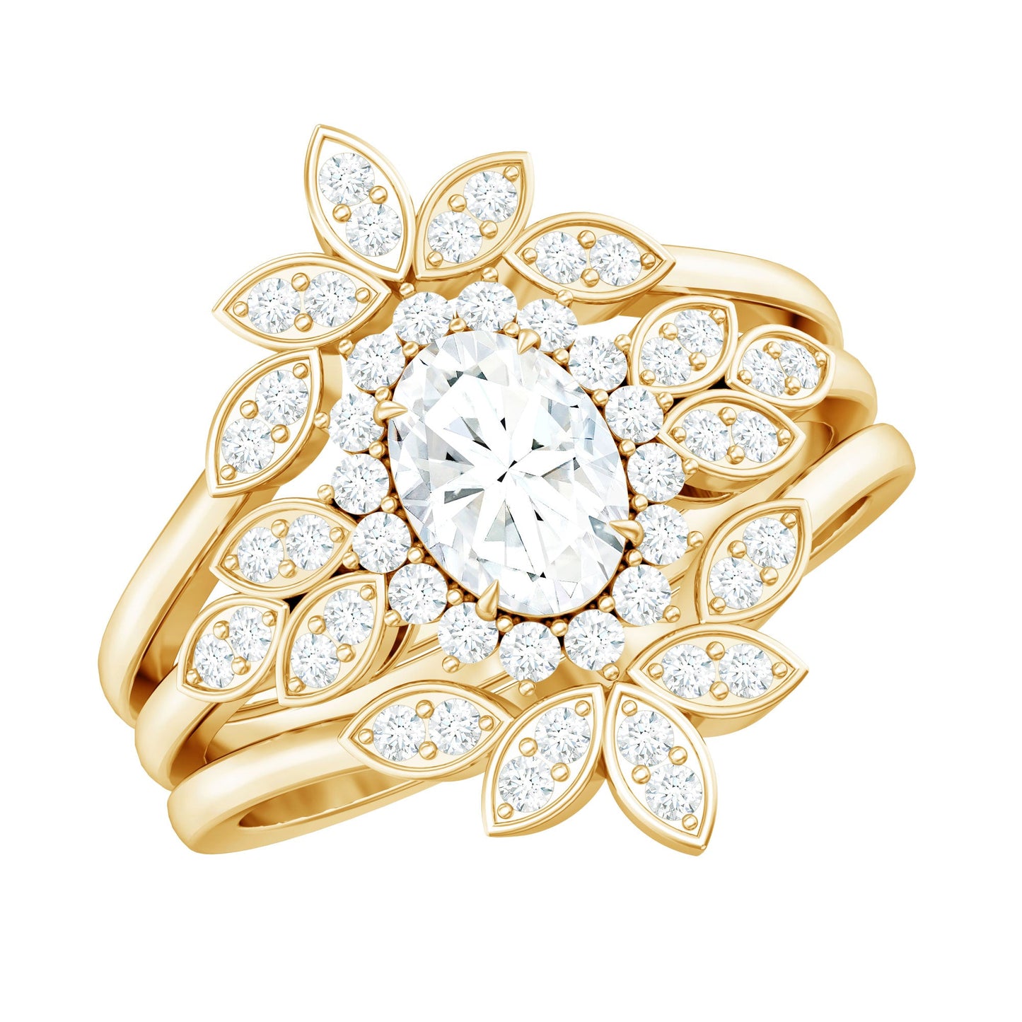 Lab Grown Diamond Vintage Engagement Ring with 2 Wedding Bands