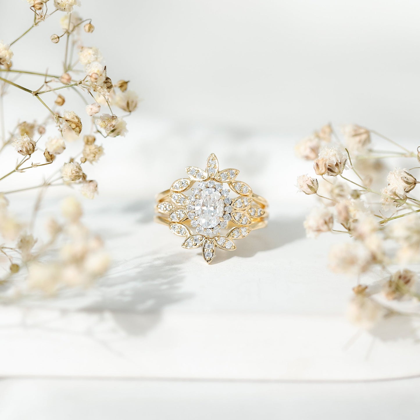 Lab Grown Diamond Vintage Engagement Ring with 2 Wedding Bands