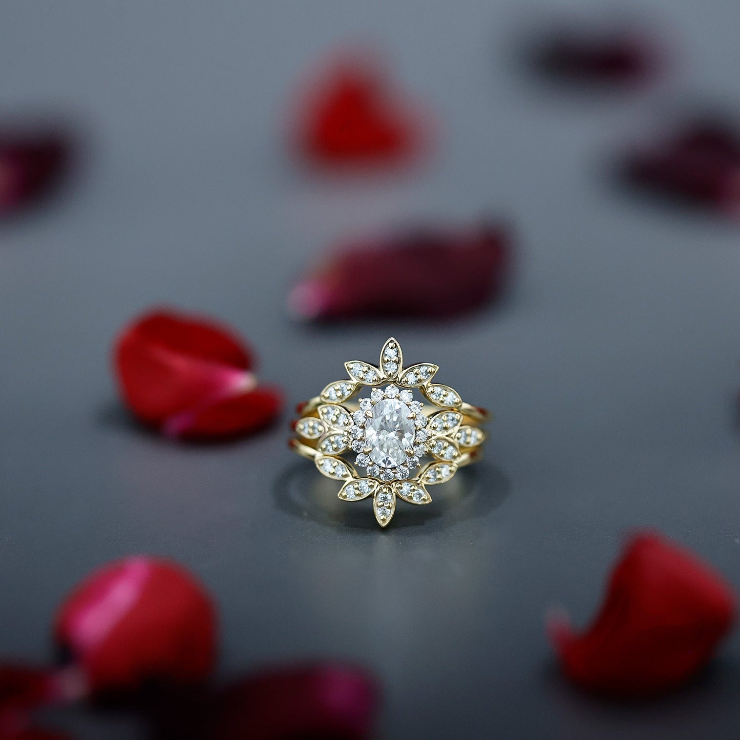 Lab Grown Diamond Vintage Engagement Ring with 2 Wedding Bands