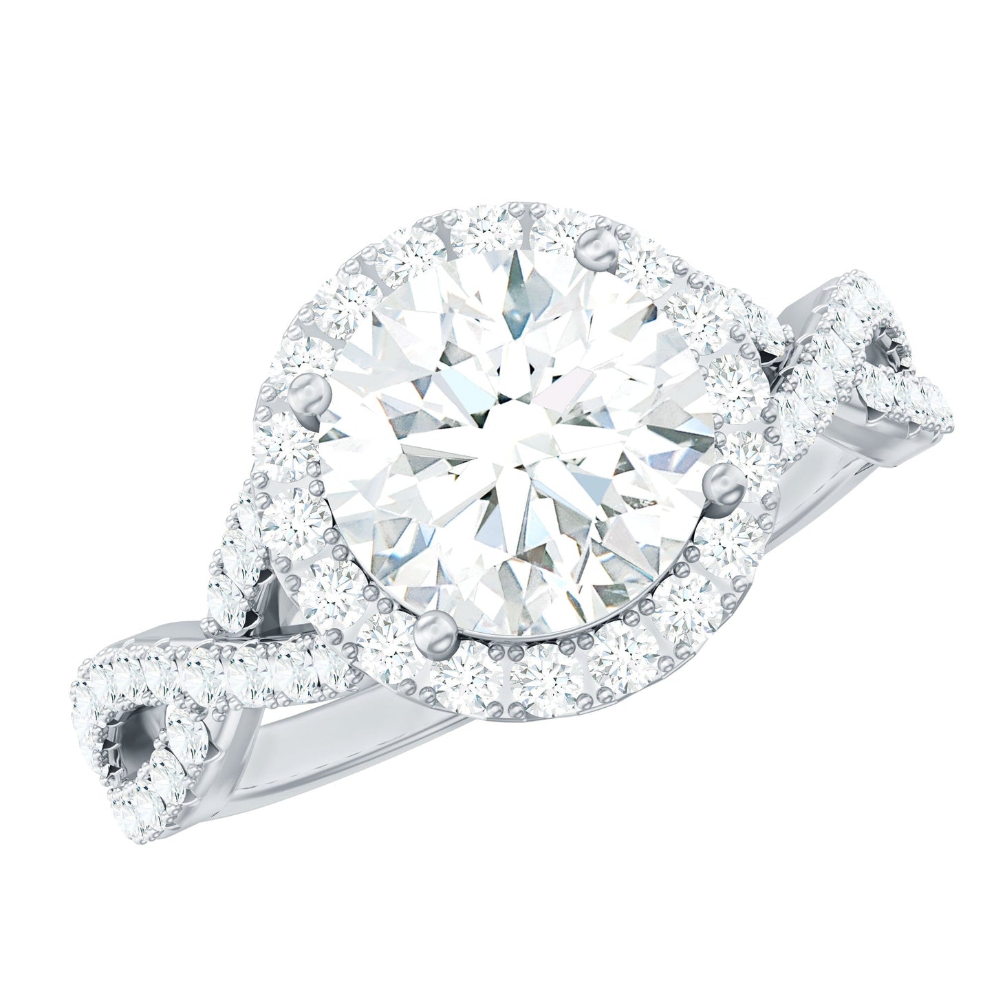 Criss Cross Lab Grown Diamond Halo Engagement Ring For Women