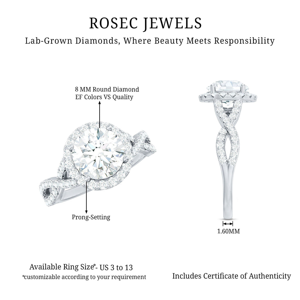 Criss Cross Lab Grown Diamond Halo Engagement Ring For Women