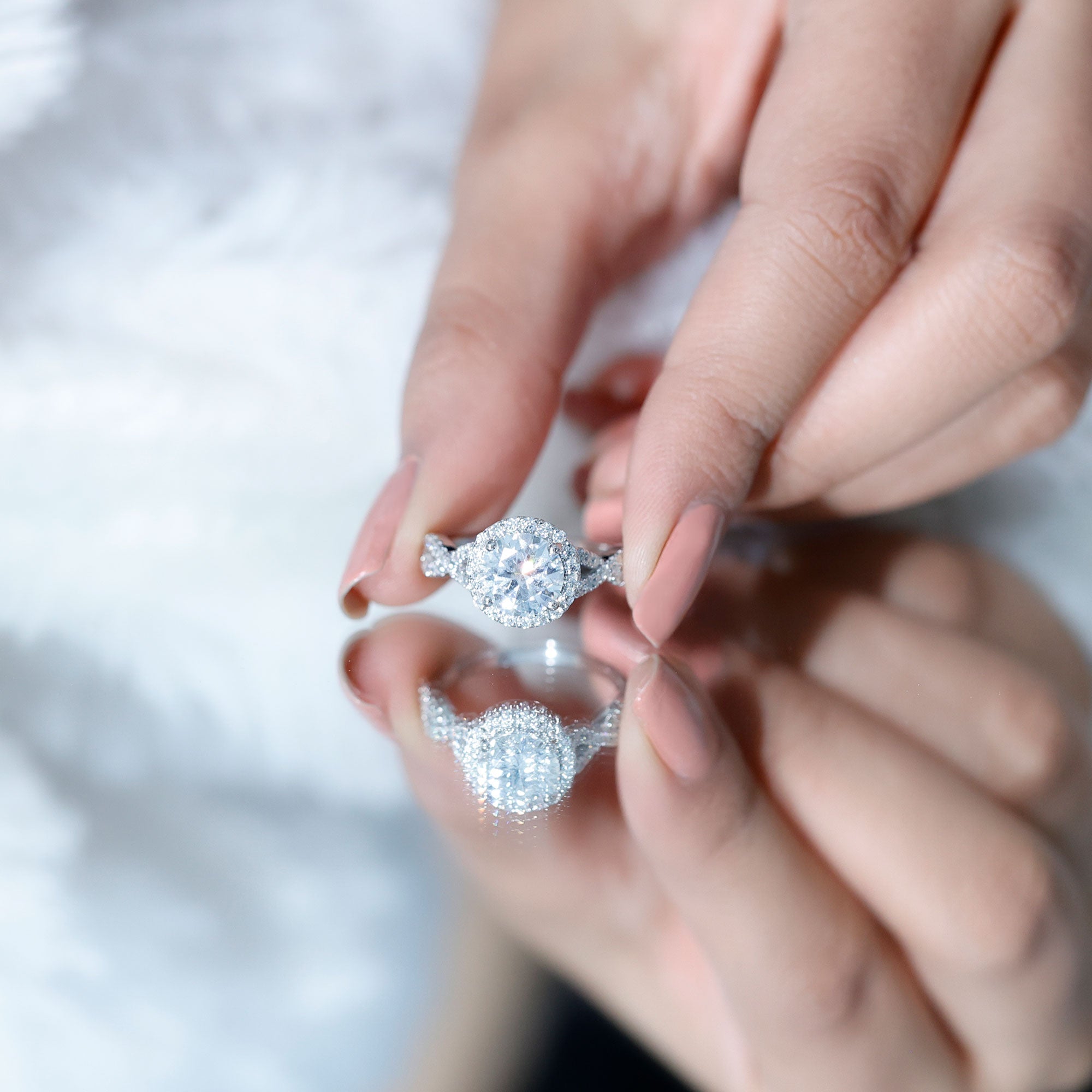 Criss Cross Lab Grown Diamond Halo Engagement Ring For Women