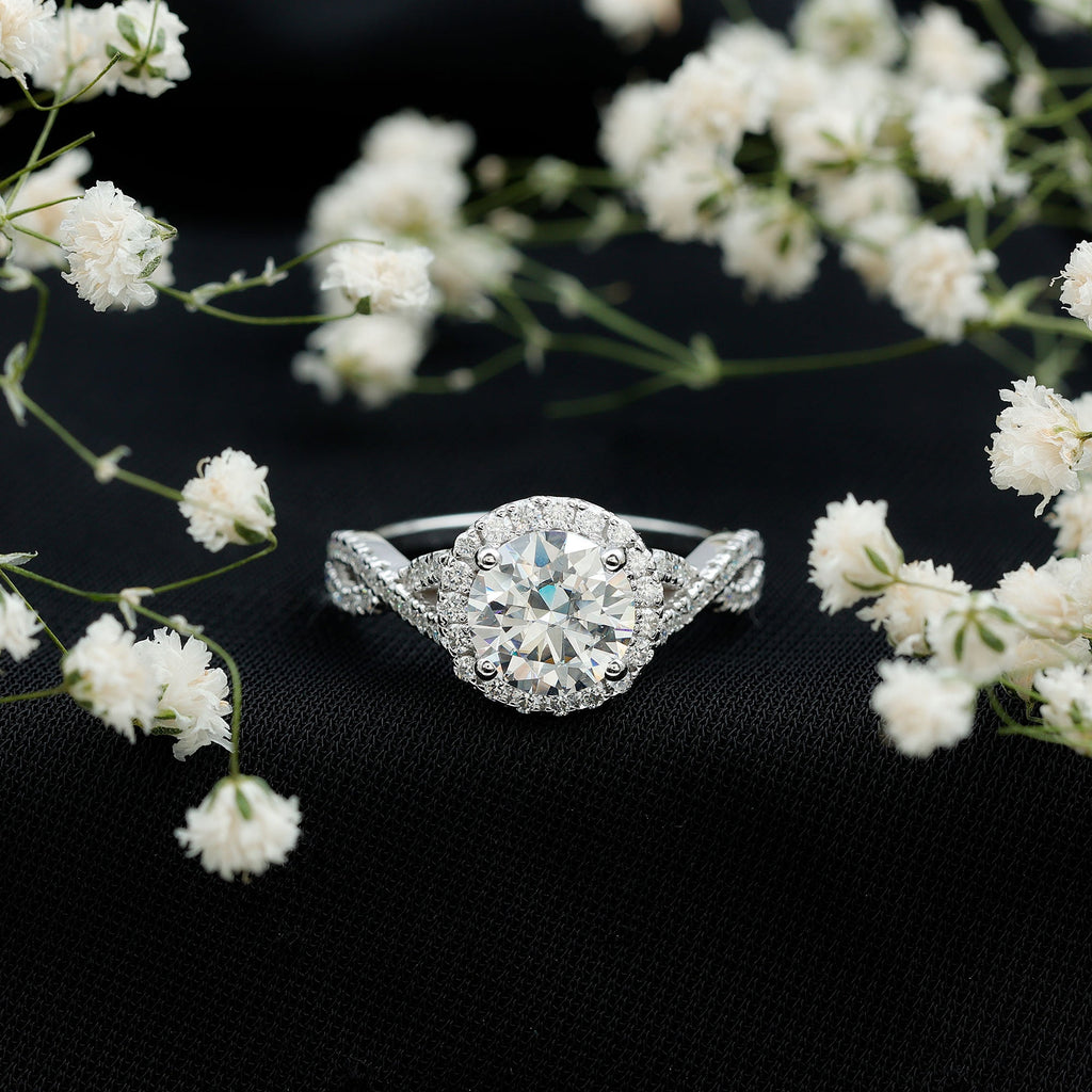 Criss Cross Lab Grown Diamond Halo Engagement Ring For Women