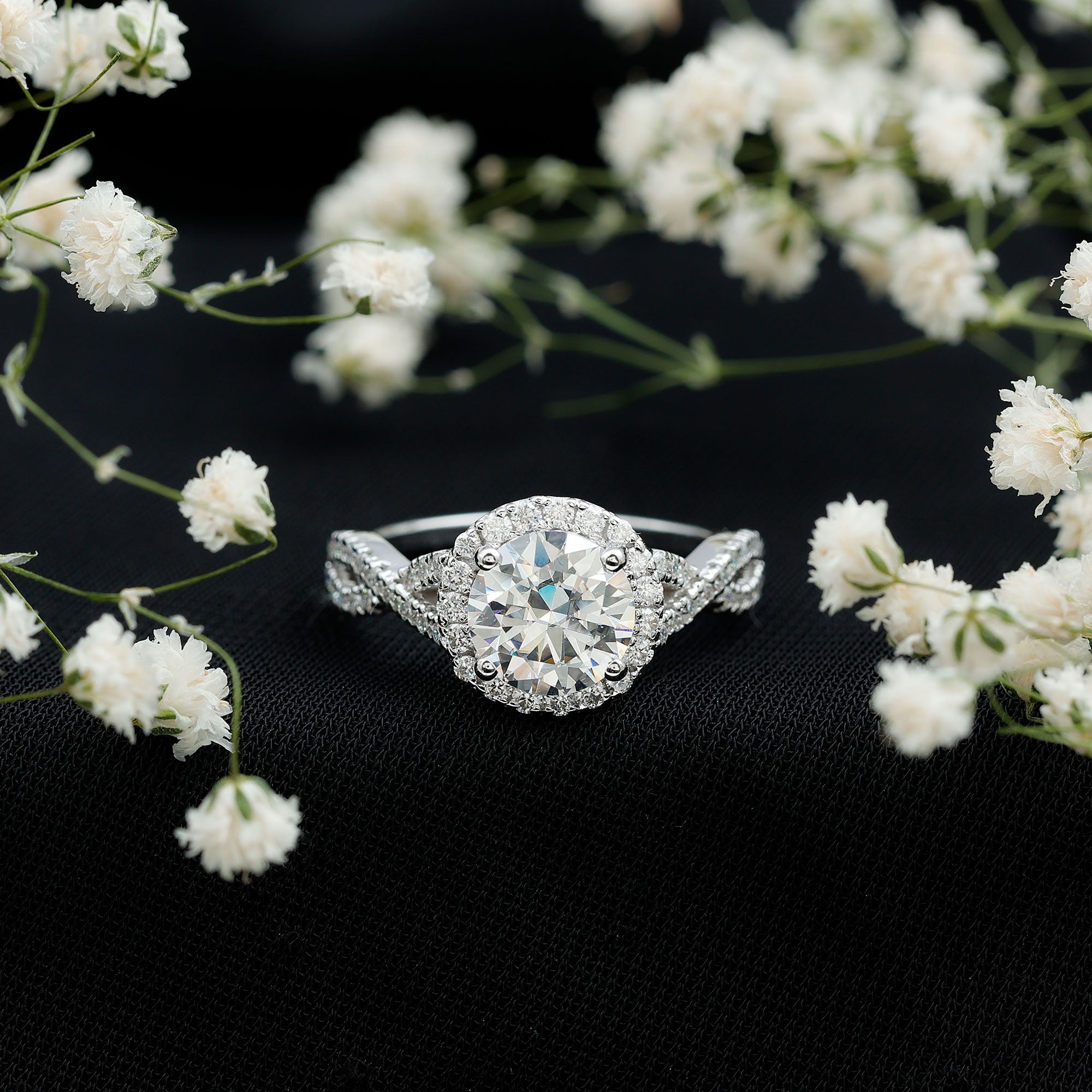 Criss Cross Lab Grown Diamond Halo Engagement Ring For Women