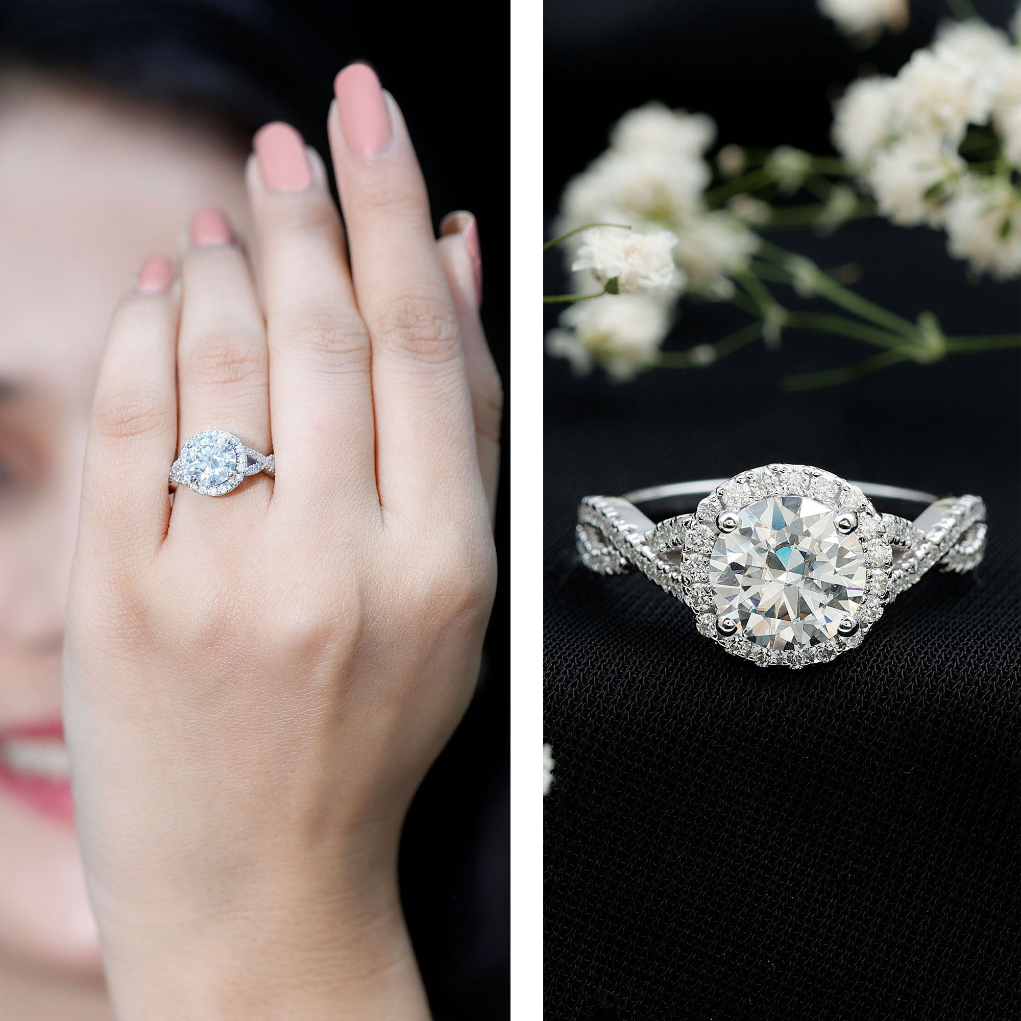 Criss Cross Lab Grown Diamond Halo Engagement Ring For Women