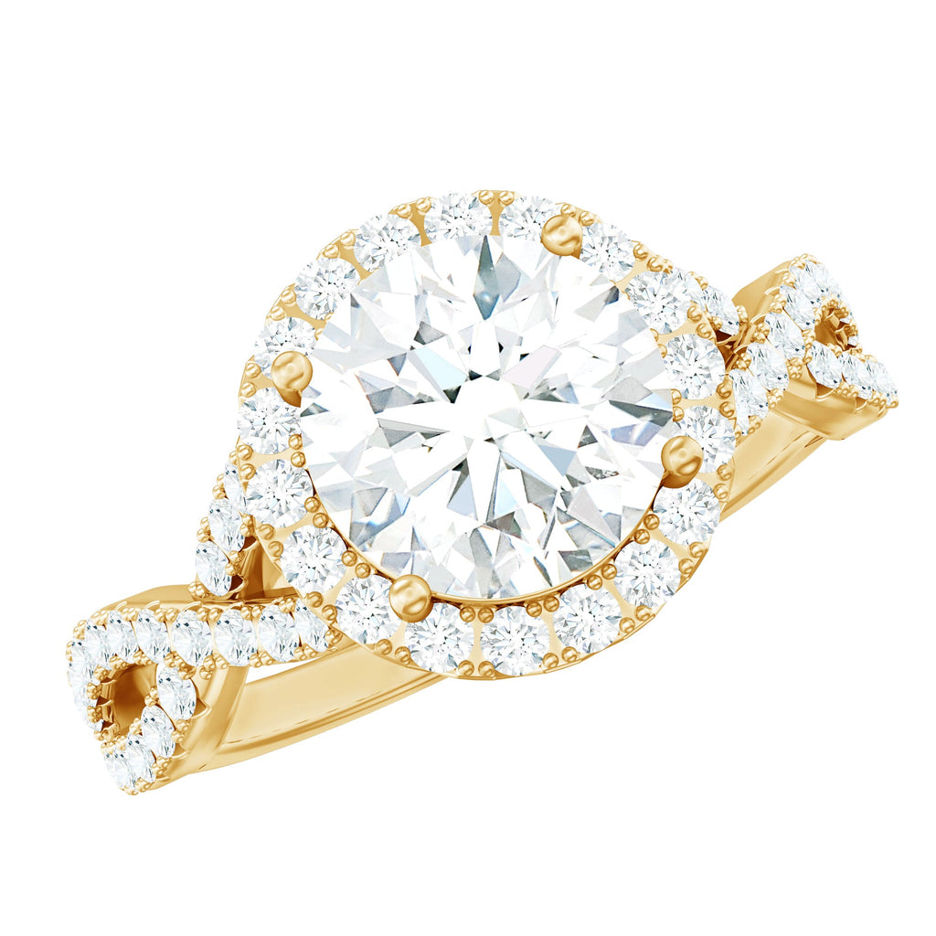 Criss Cross Lab Grown Diamond Halo Engagement Ring For Women