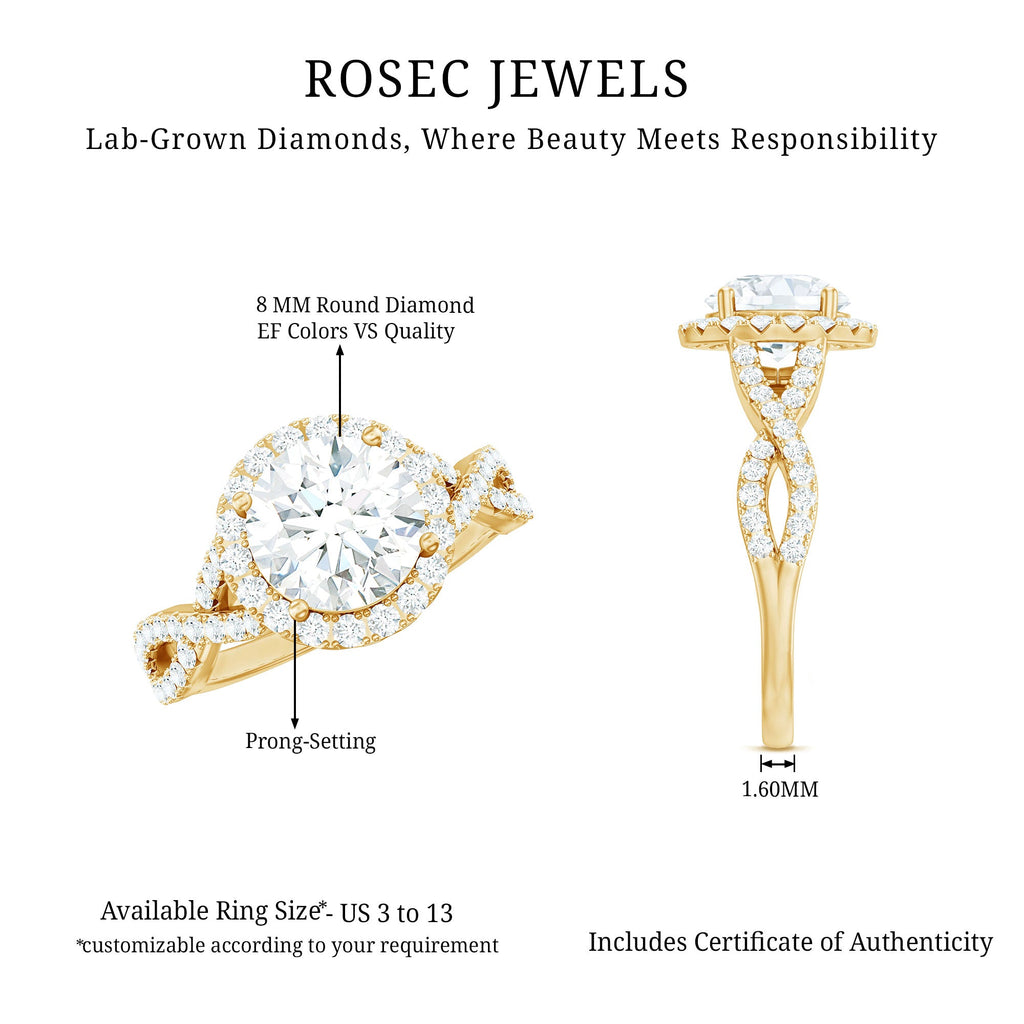 Criss Cross Lab Grown Diamond Halo Engagement Ring For Women