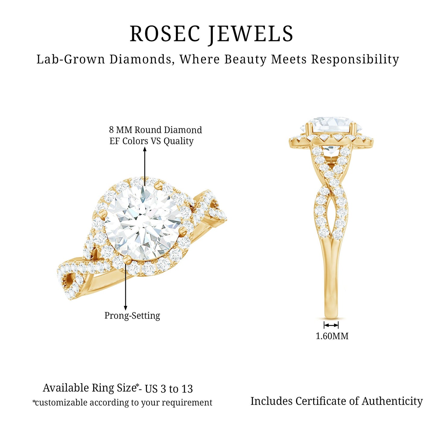 Criss Cross Lab Grown Diamond Halo Engagement Ring For Women