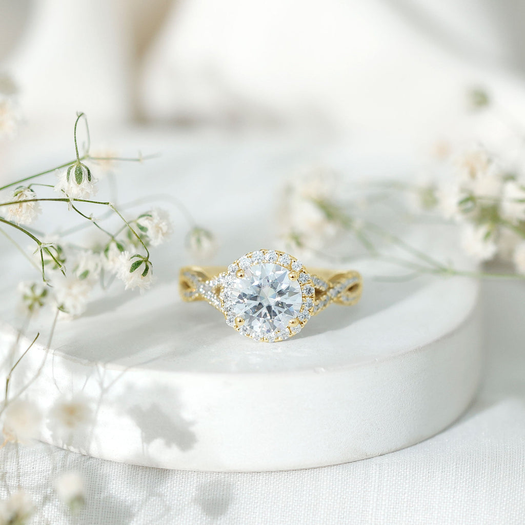Criss Cross Lab Grown Diamond Halo Engagement Ring For Women