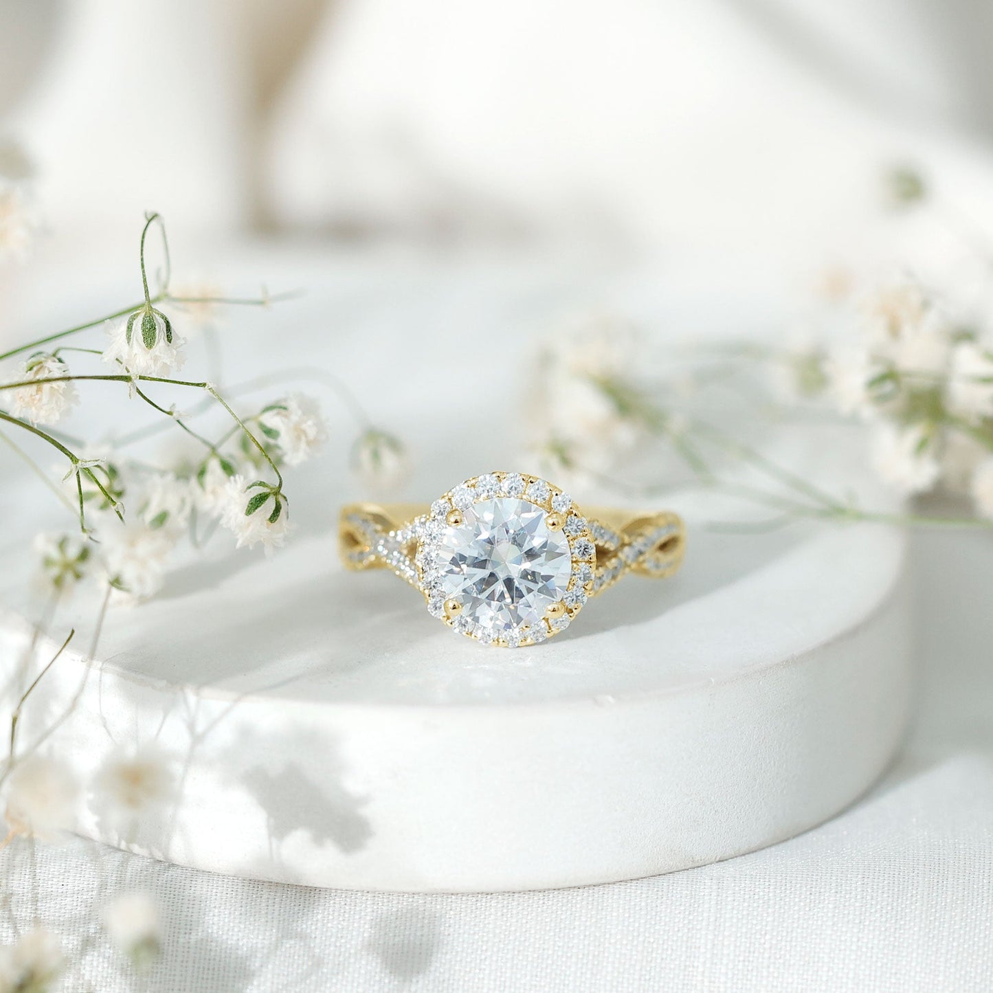 Criss Cross Lab Grown Diamond Halo Engagement Ring For Women