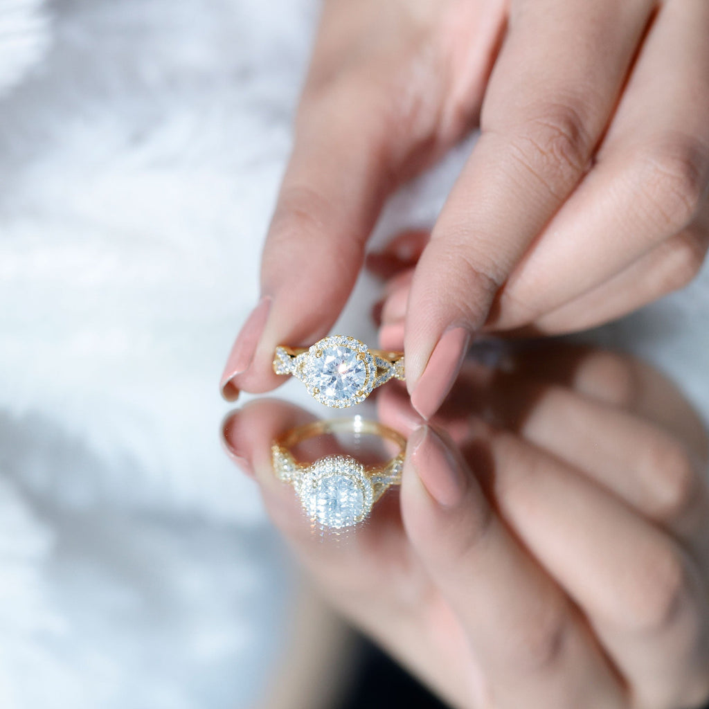 Criss Cross Lab Grown Diamond Halo Engagement Ring For Women