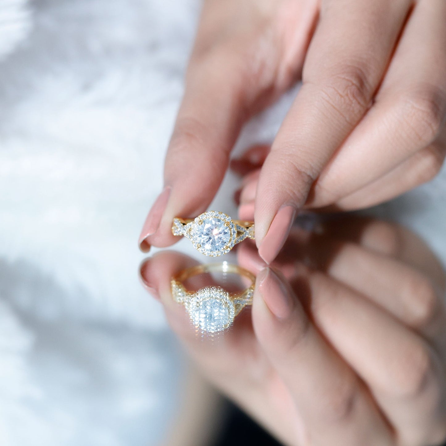 Criss Cross Lab Grown Diamond Halo Engagement Ring For Women