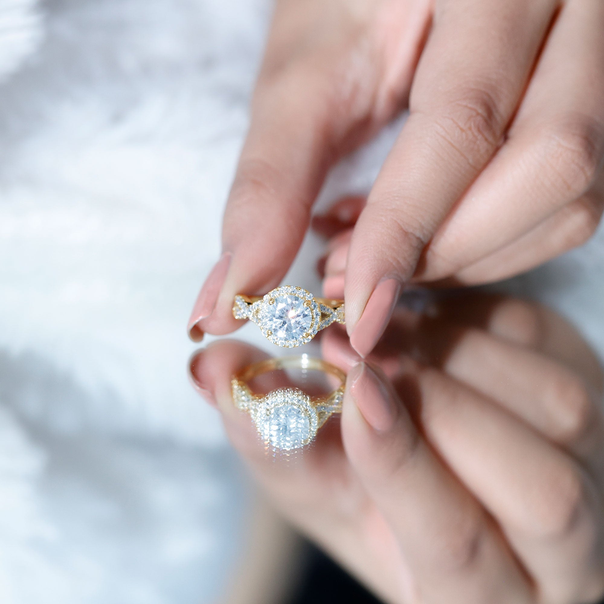 Criss Cross Lab Grown Diamond Halo Engagement Ring For Women