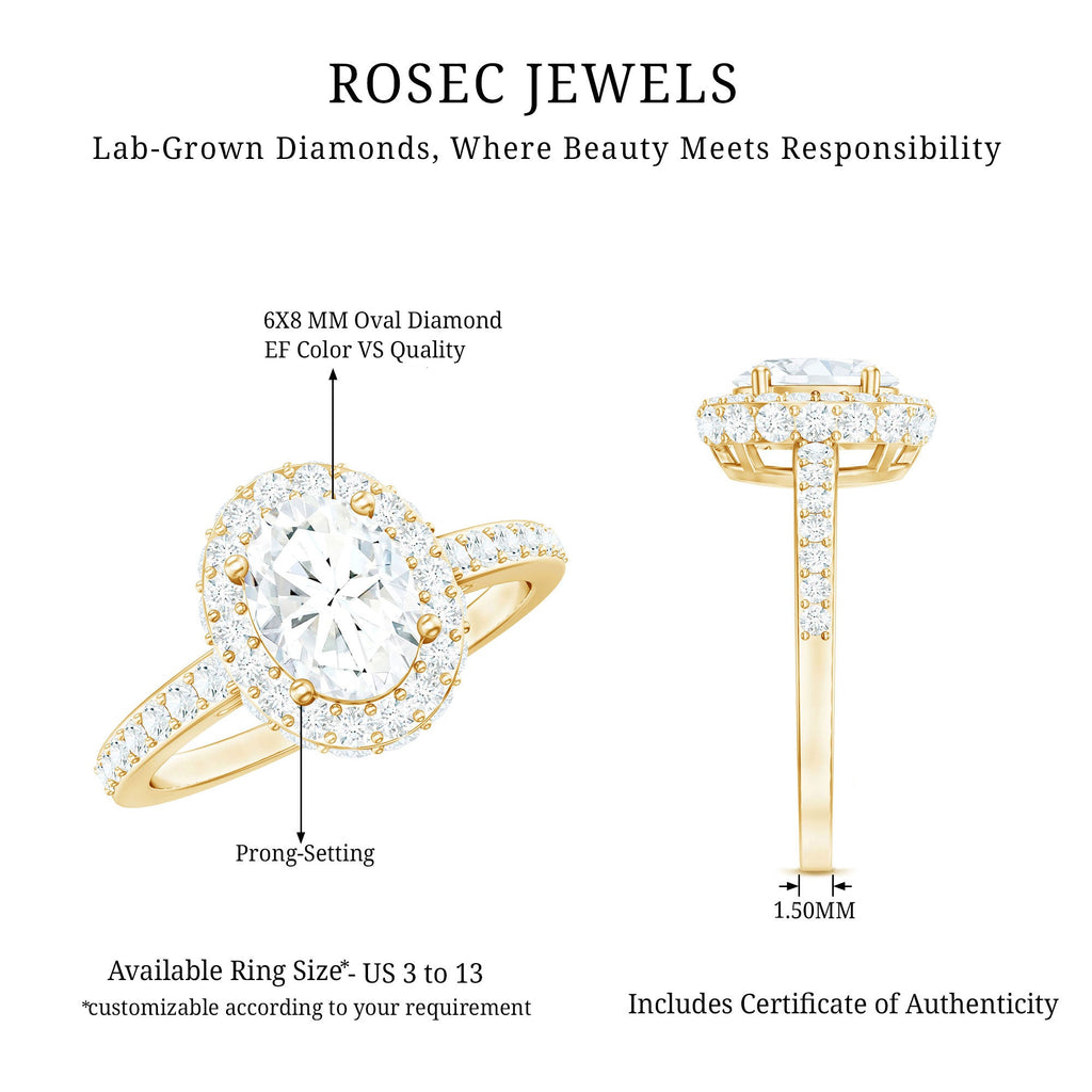 Certified 6X8 mm Lab Grown Diamond Oval Shape Engagement Ring