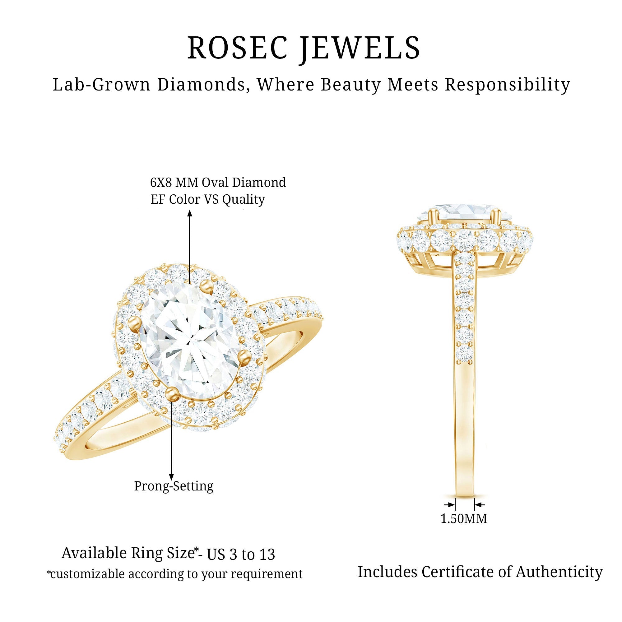 Certified 6X8 mm Lab Grown Diamond Oval Shape Engagement Ring