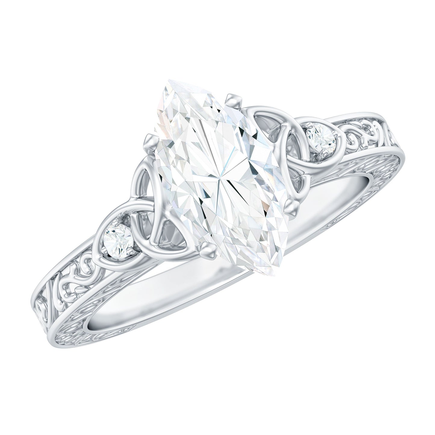 Lab Grown Diamond Marquise Engagement Ring with Celtic Knot Detail