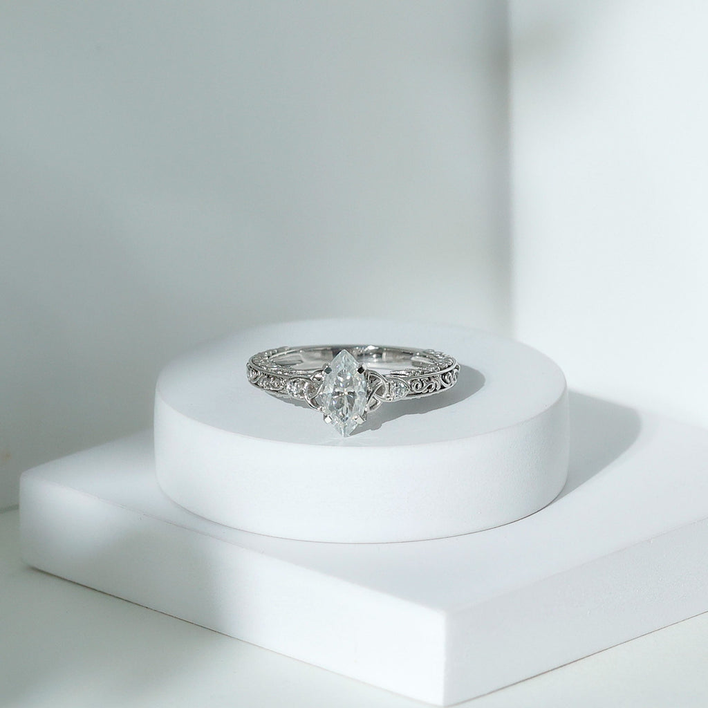 Lab Grown Diamond Marquise Engagement Ring with Celtic Knot Detail