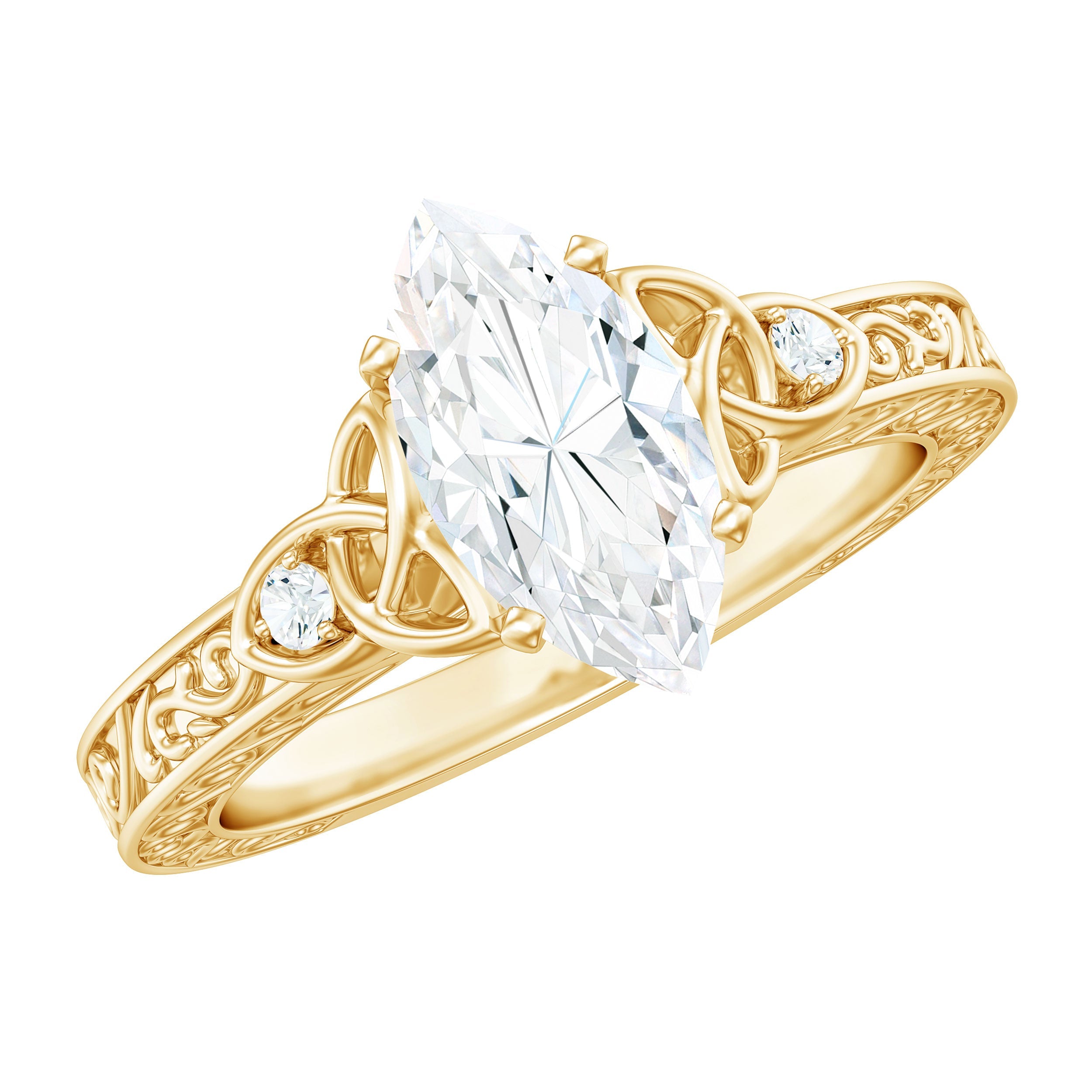 Lab Grown Diamond Marquise Engagement Ring with Celtic Knot Detail